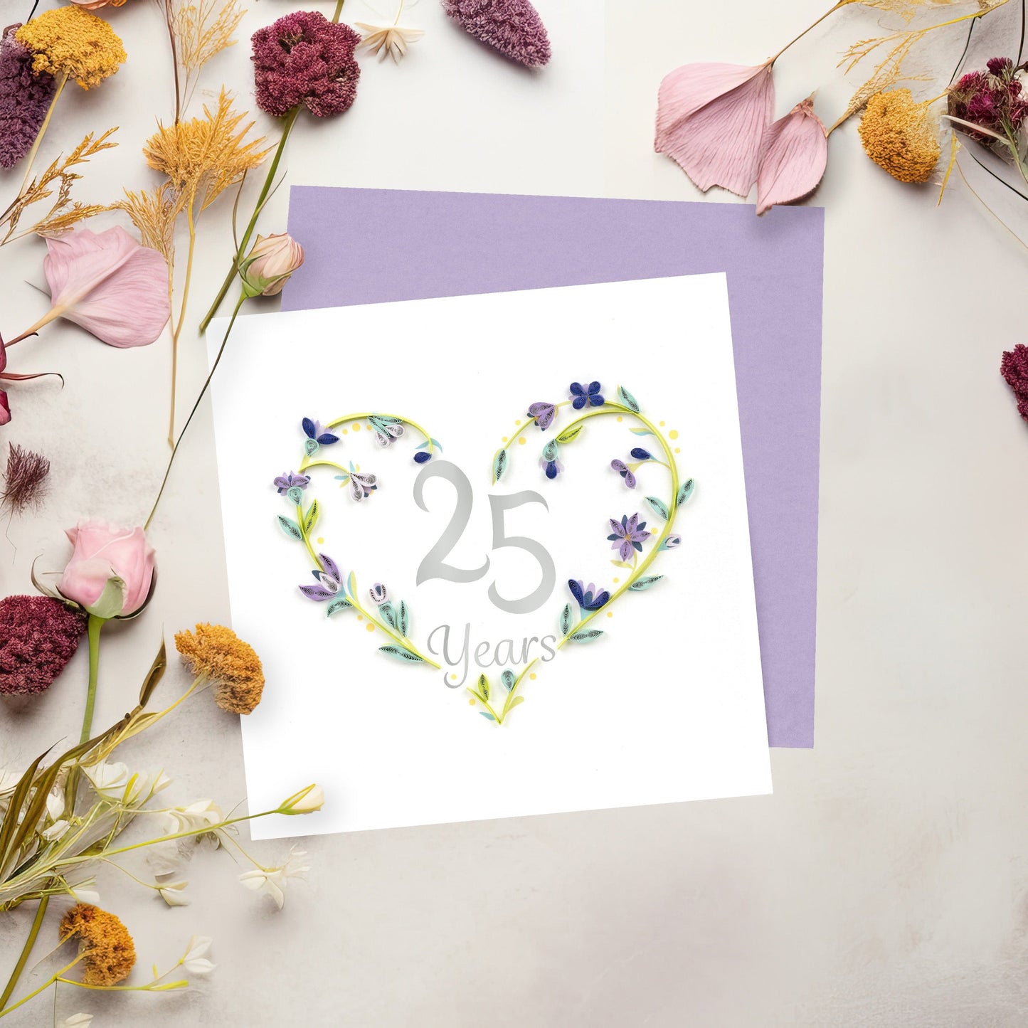 Quilled 25th Wedding Anniversary Card 7143253803087
