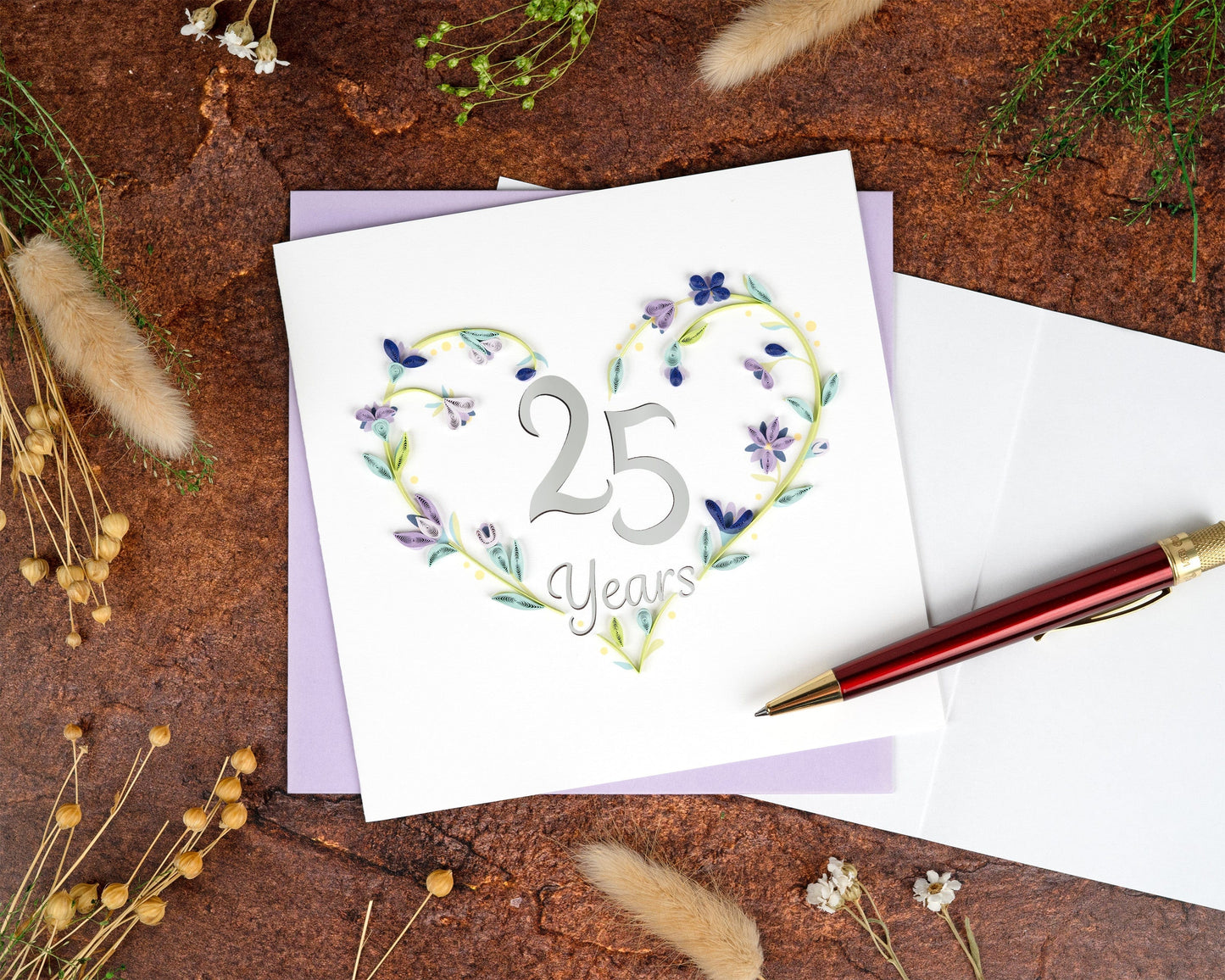 Quilled 25th Wedding Anniversary Card 7143253803087