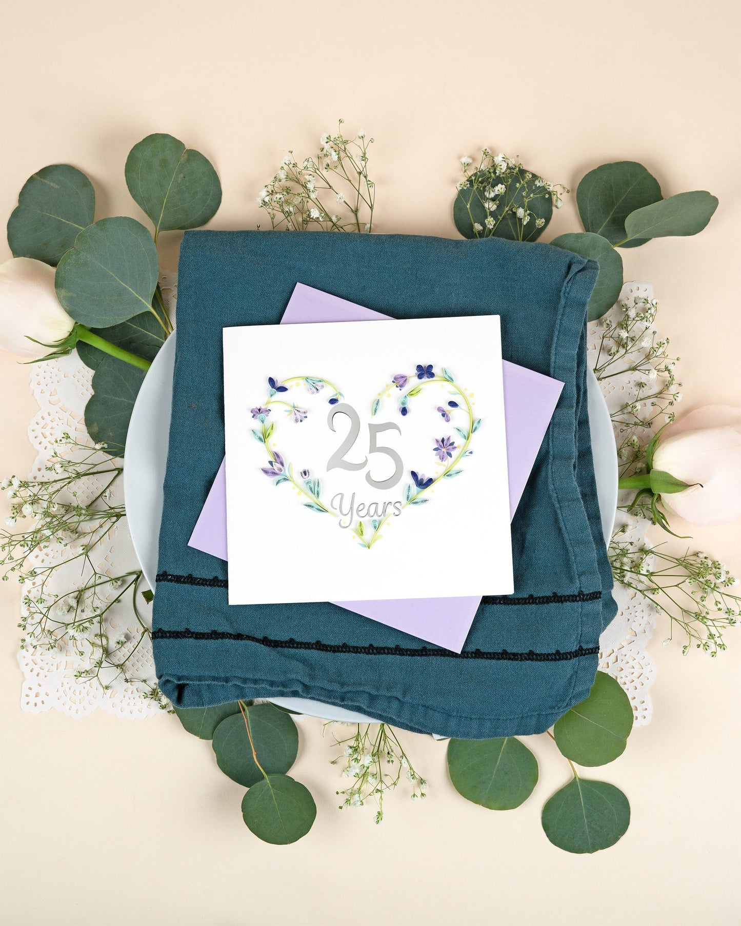 Quilled 25th Wedding Anniversary Card 7143253803087