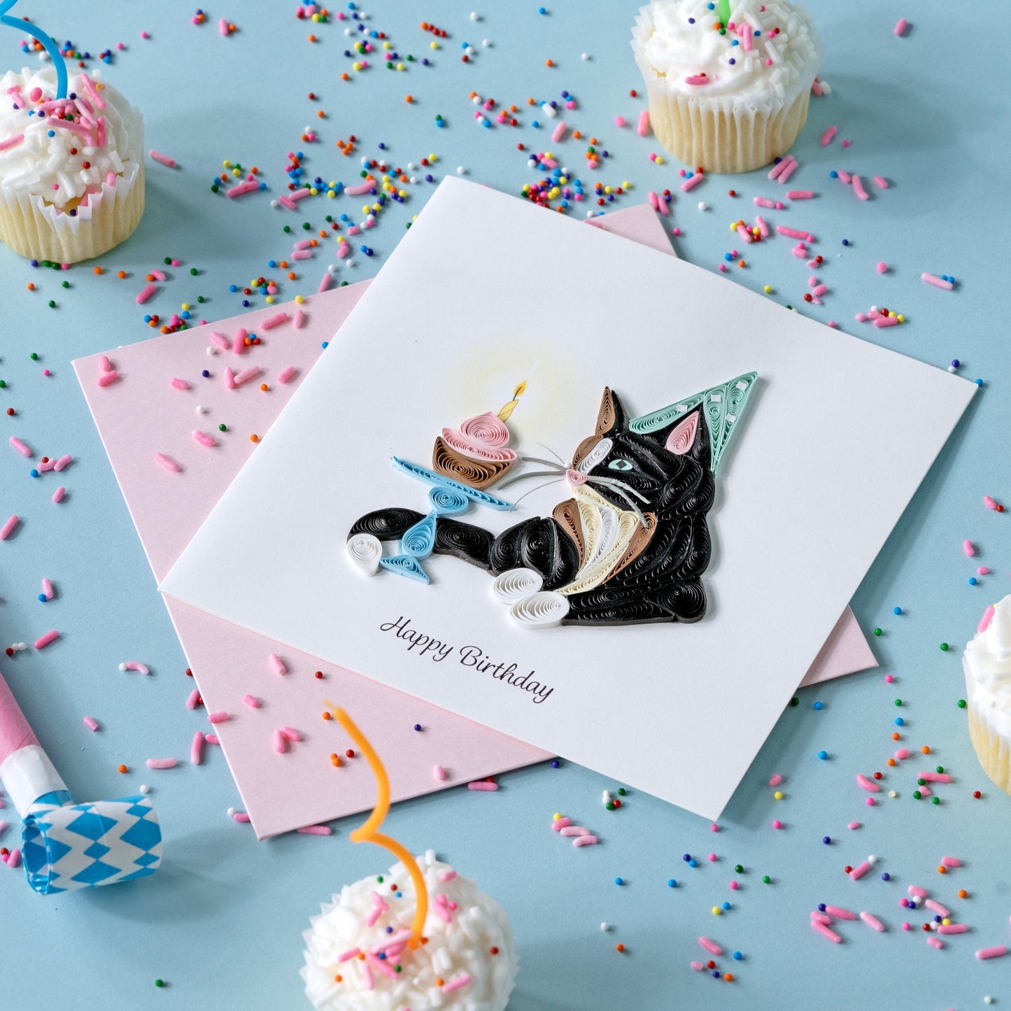 Quilled Birthday Cat Greeting Card 6792708292687