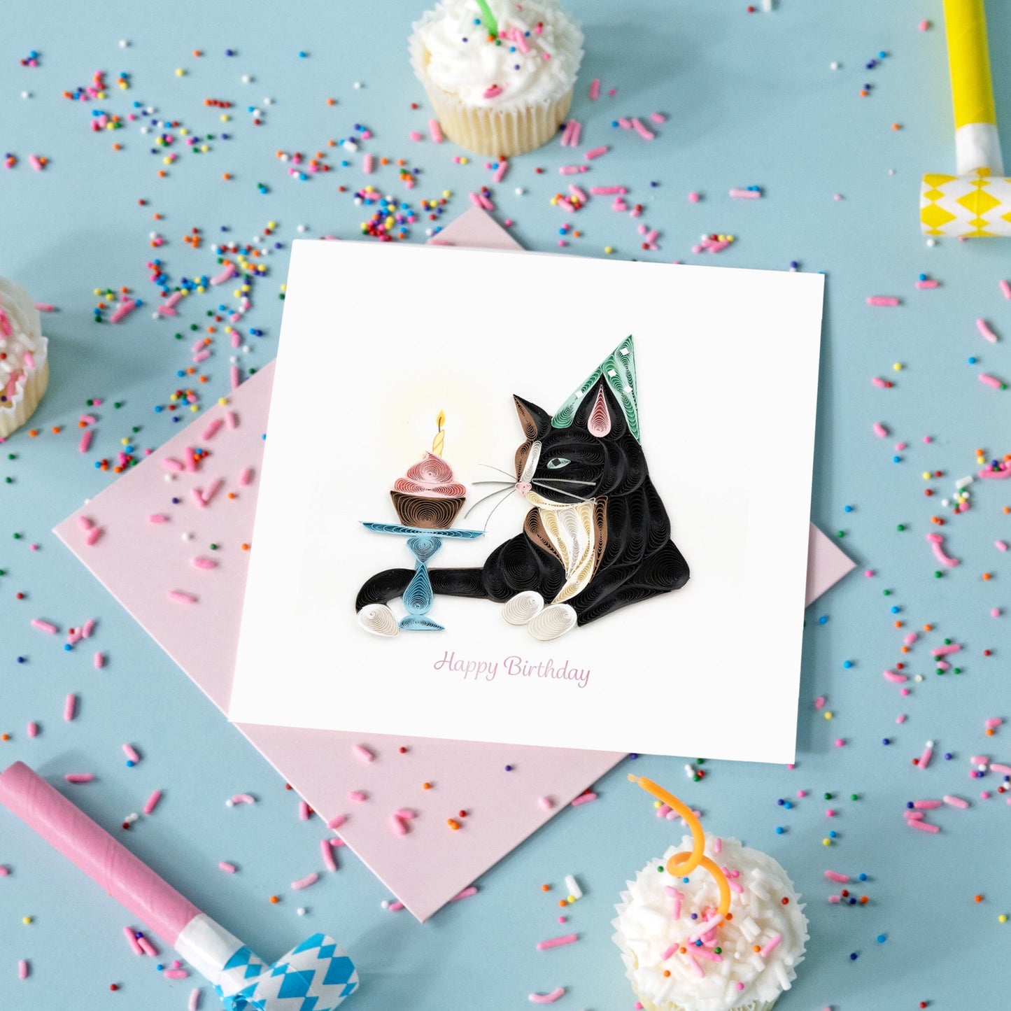 Quilled Birthday Cat Greeting Card 6792708292687