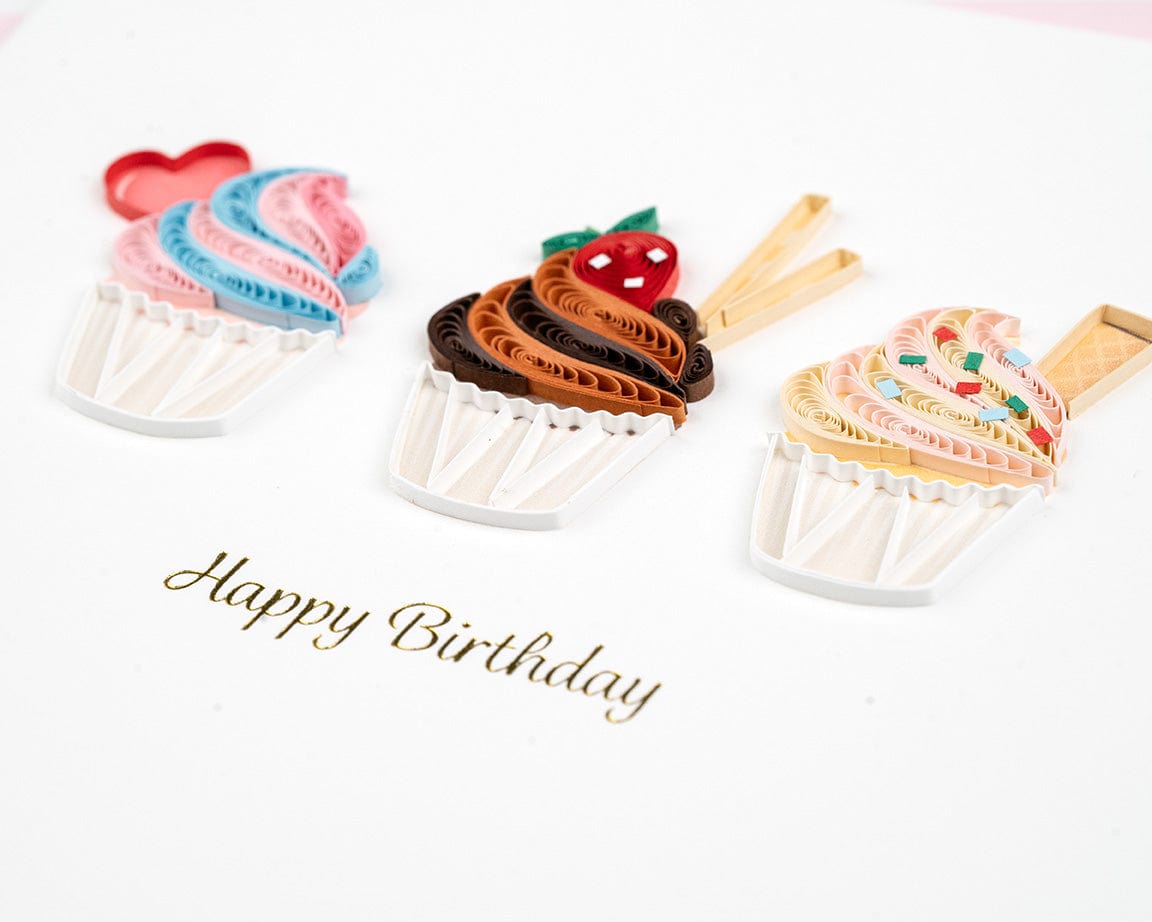 Birthday Cupcake Trio Quilling Card