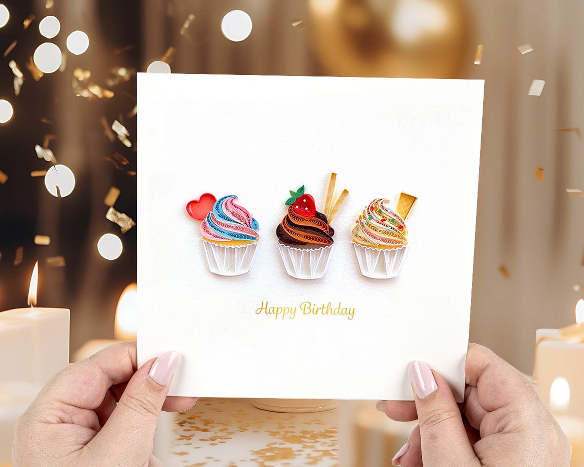 Birthday Cupcake Trio Quilling Card