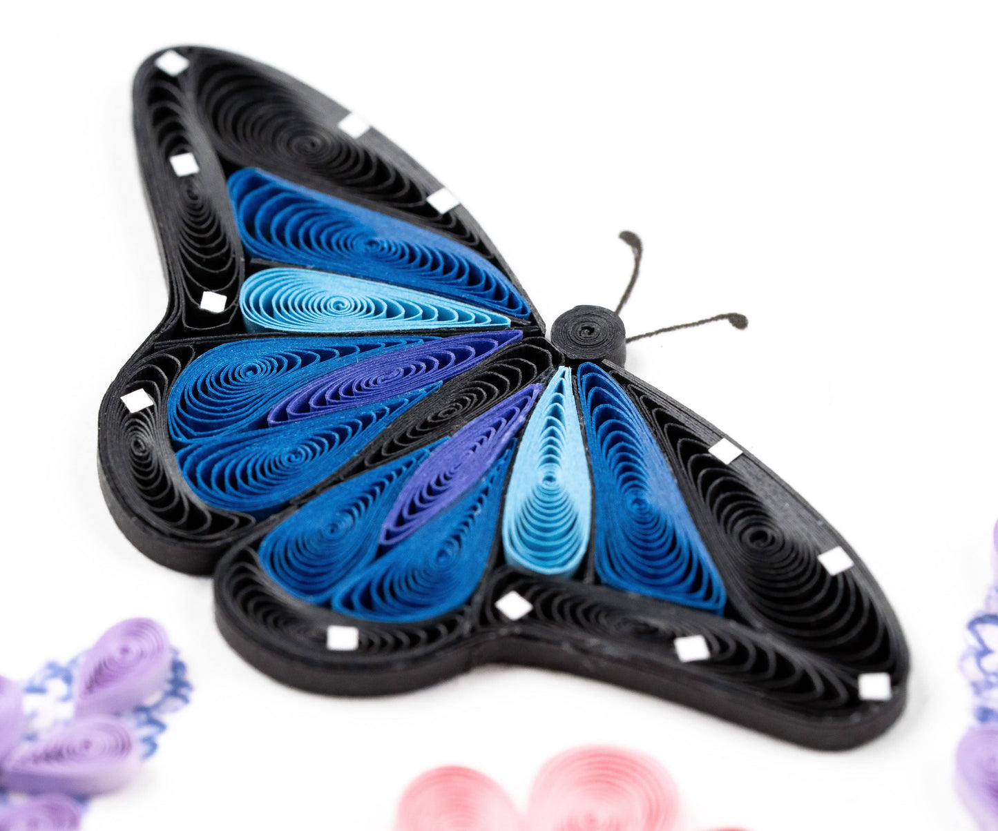 Birthday Flowers & Blue Butterflies Quilling Card