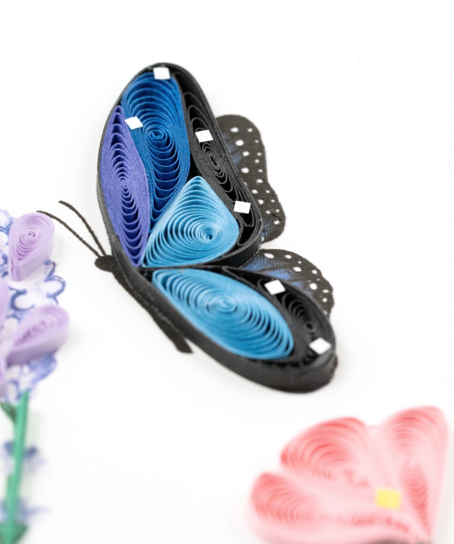 Birthday Flowers & Blue Butterflies Quilling Card