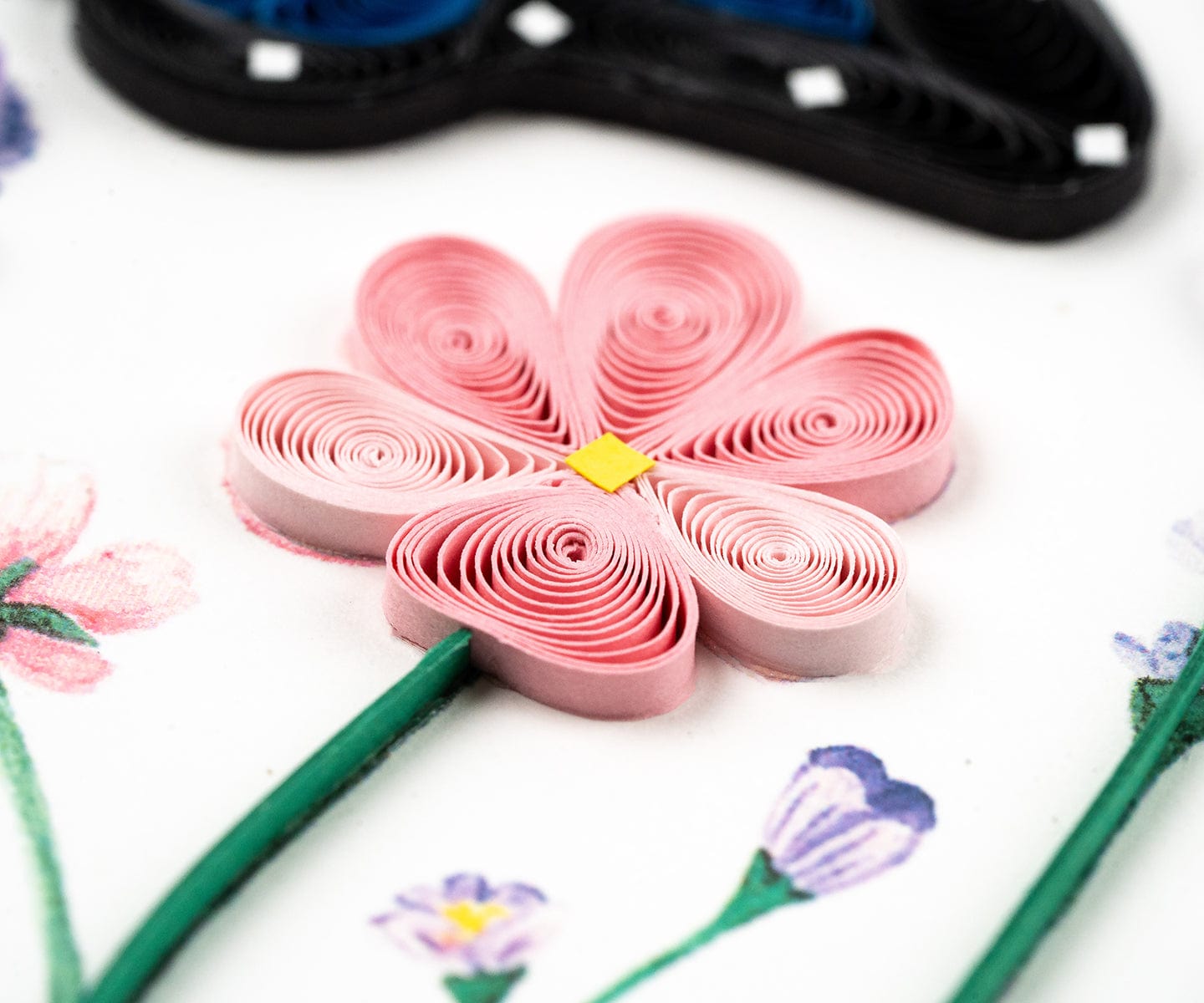 Birthday Flowers & Blue Butterflies Quilling Card