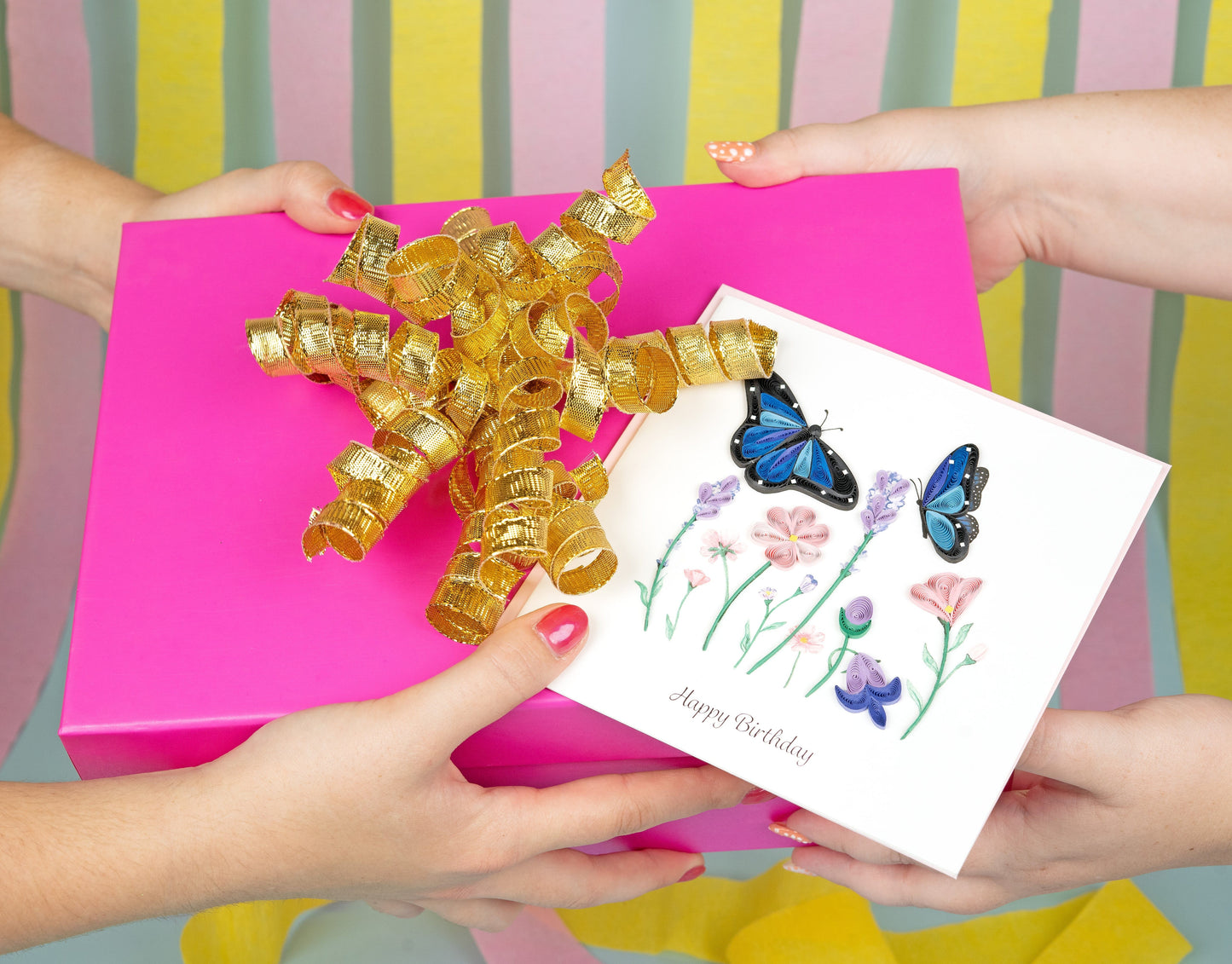 Birthday Flowers & Blue Butterflies Quilling Card