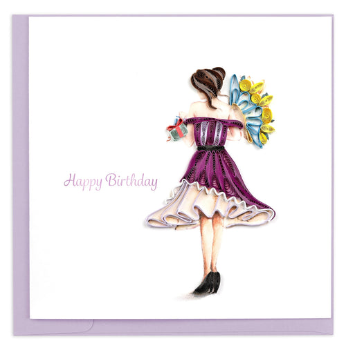 Birthday Woman with Bouquet Quilling Card