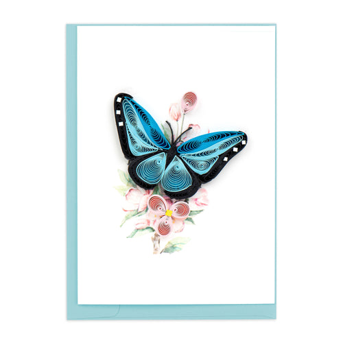 Blue Butterfly & Pink Flowers Gift Enclosure Quilling Card
