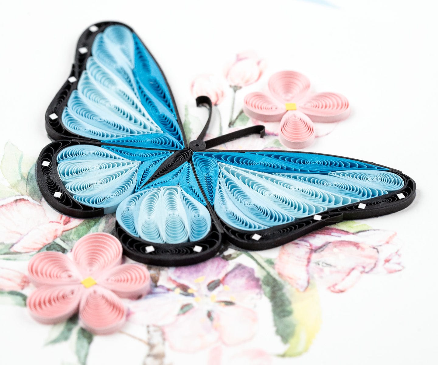 Blue Butterfly & Pink Flowers Quilling Card
