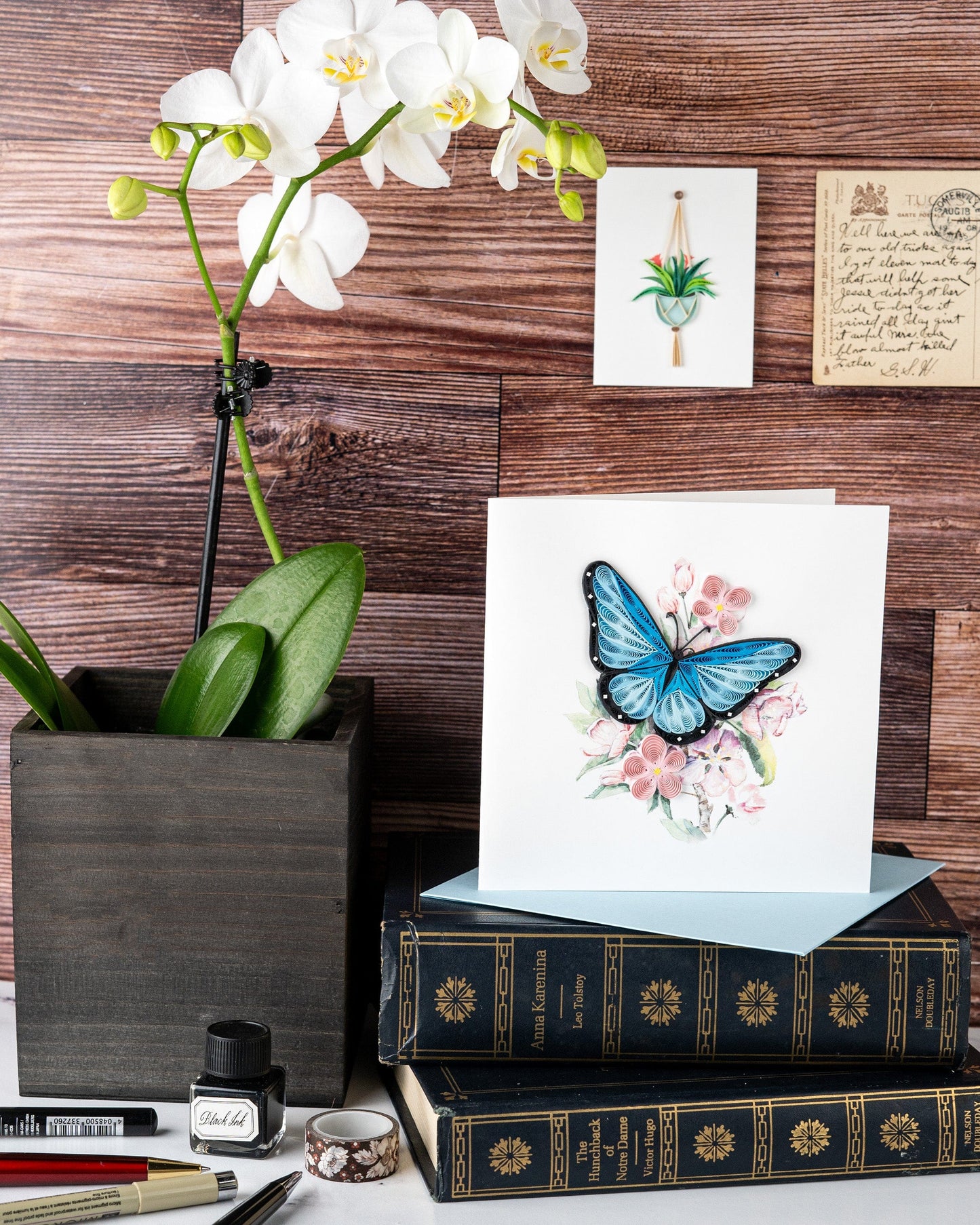 Blue Butterfly & Pink Flowers Quilling Card