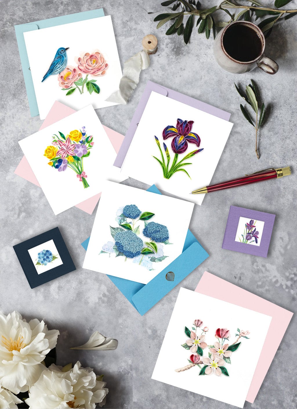 Bluebird & Peonies Quilling Card