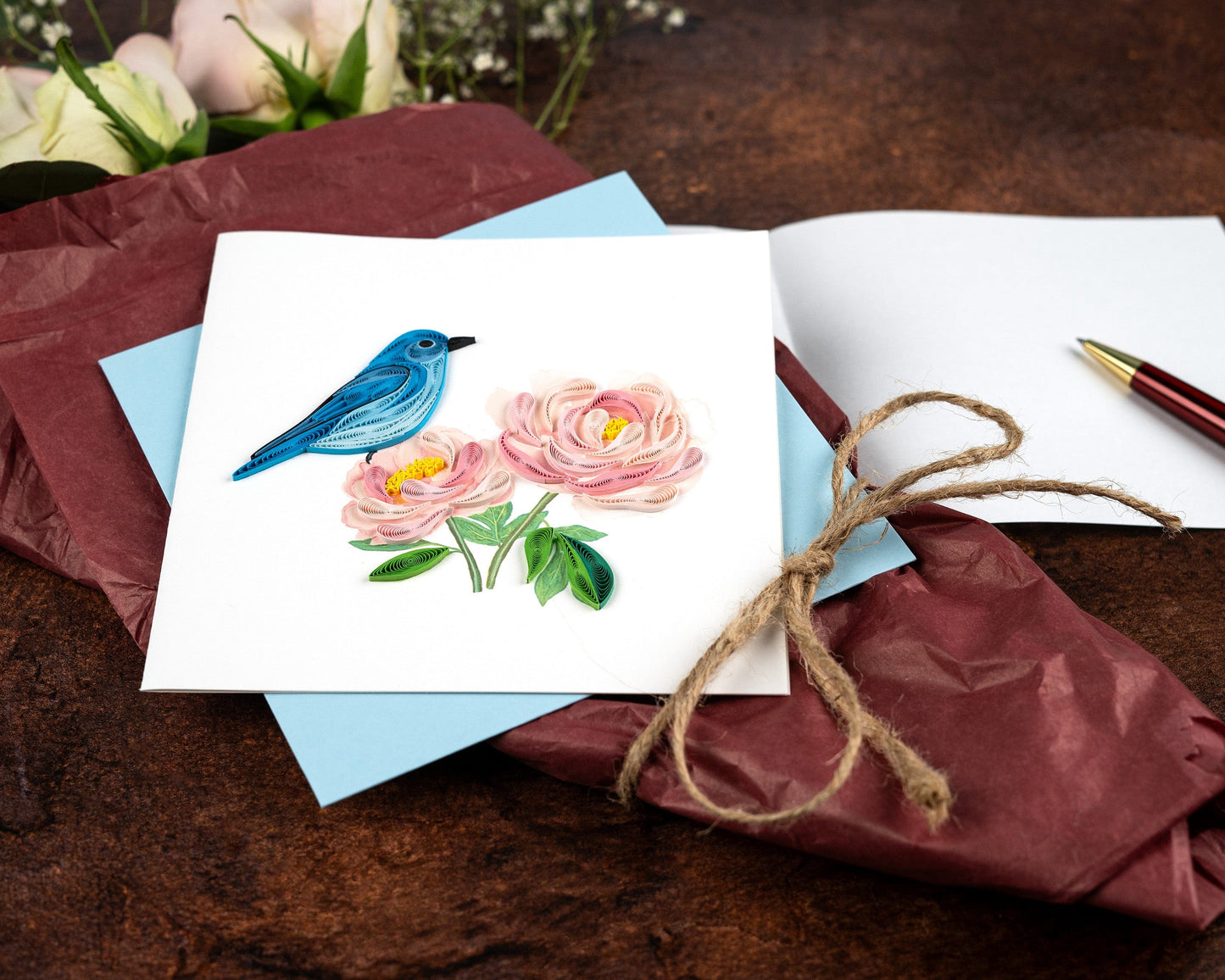 Bluebird & Peonies Quilling Card
