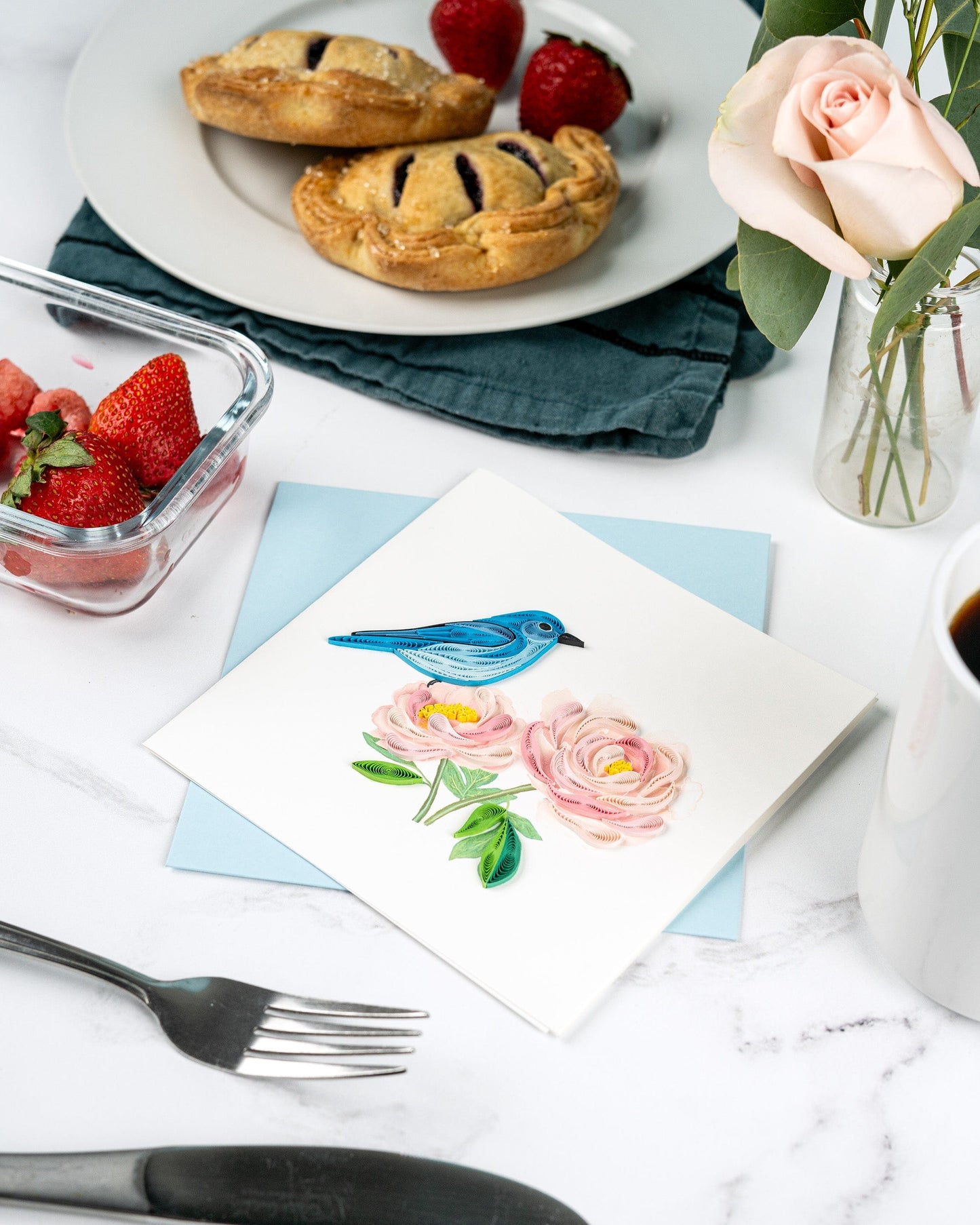 Bluebird & Peonies Quilling Card