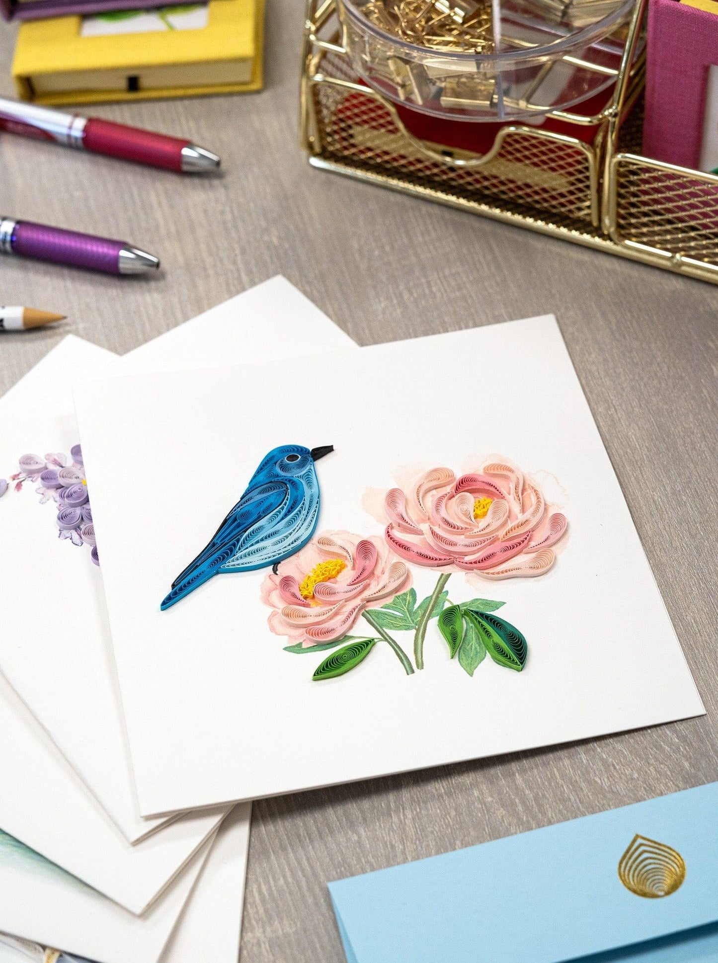 Bluebird & Peonies Quilling Card