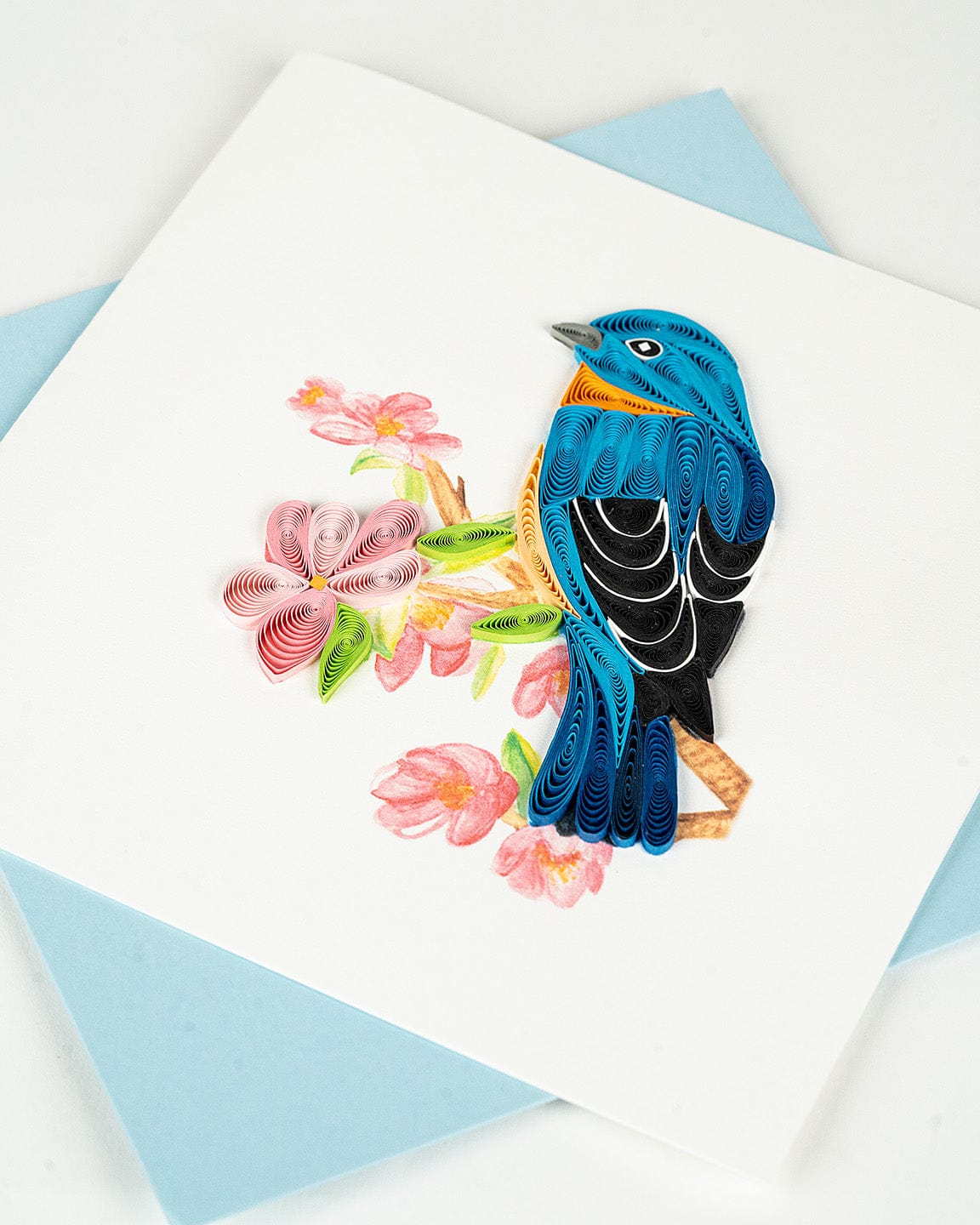 Bluebird on Flower Branch Quilling Card