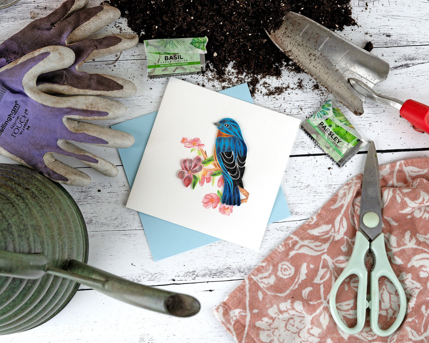 Bluebird on Flower Branch Quilling Card