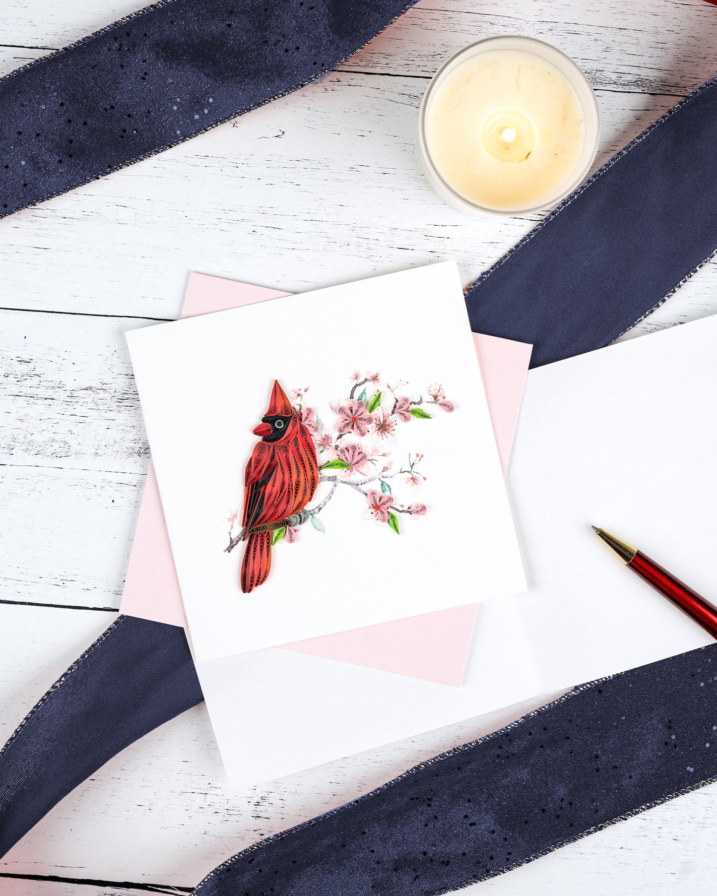 Cardinal & Cherry Blossom Quilling Card