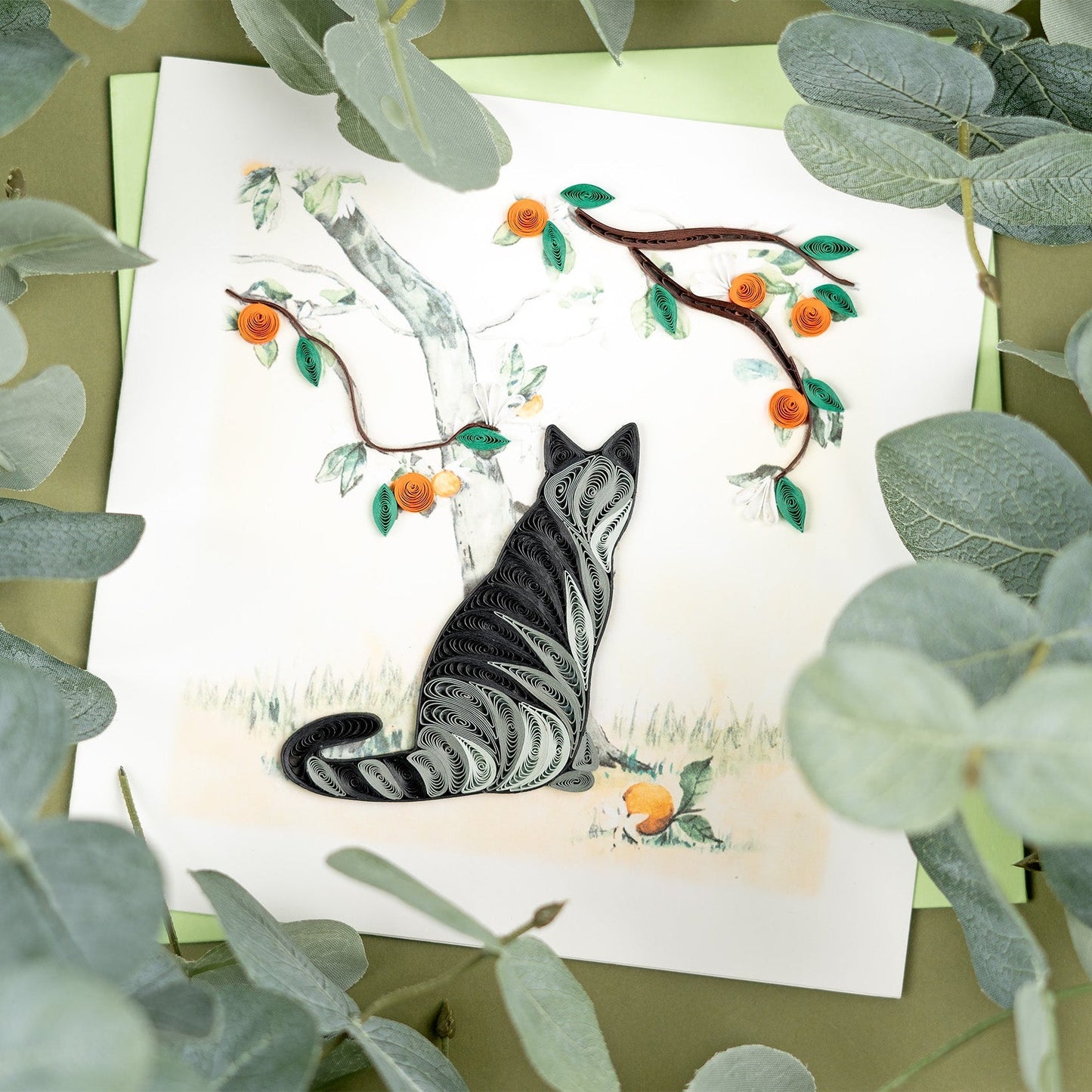 Cat & Orange Branch Quilling Card