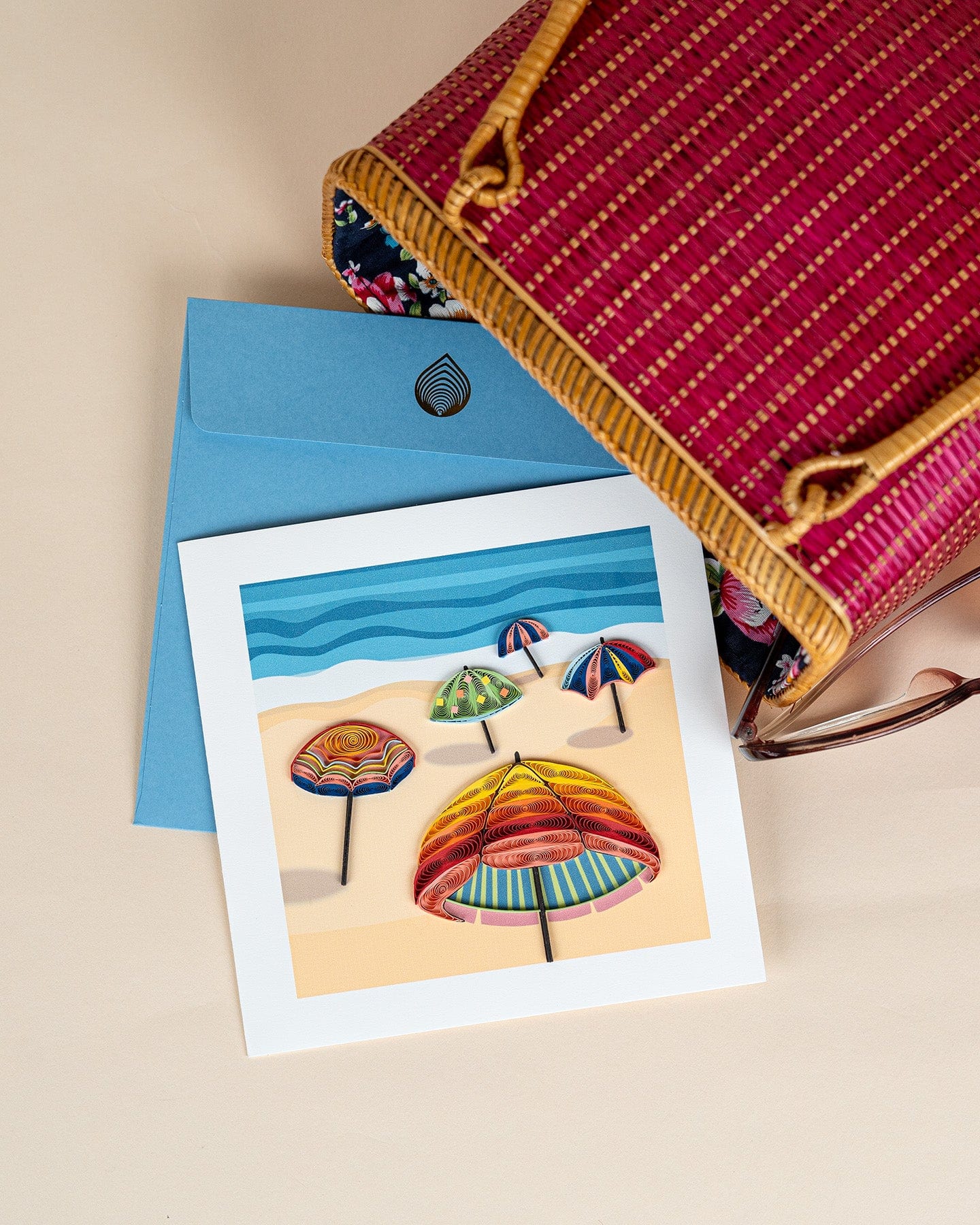 Colorful Beach Umbrellas Quilling Card