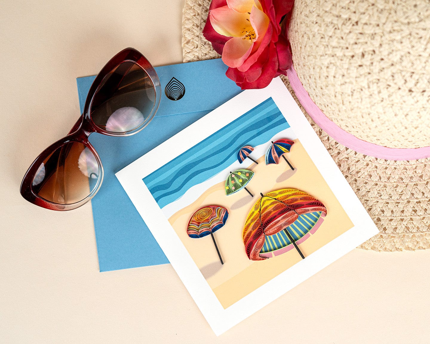 Colorful Beach Umbrellas Quilling Card