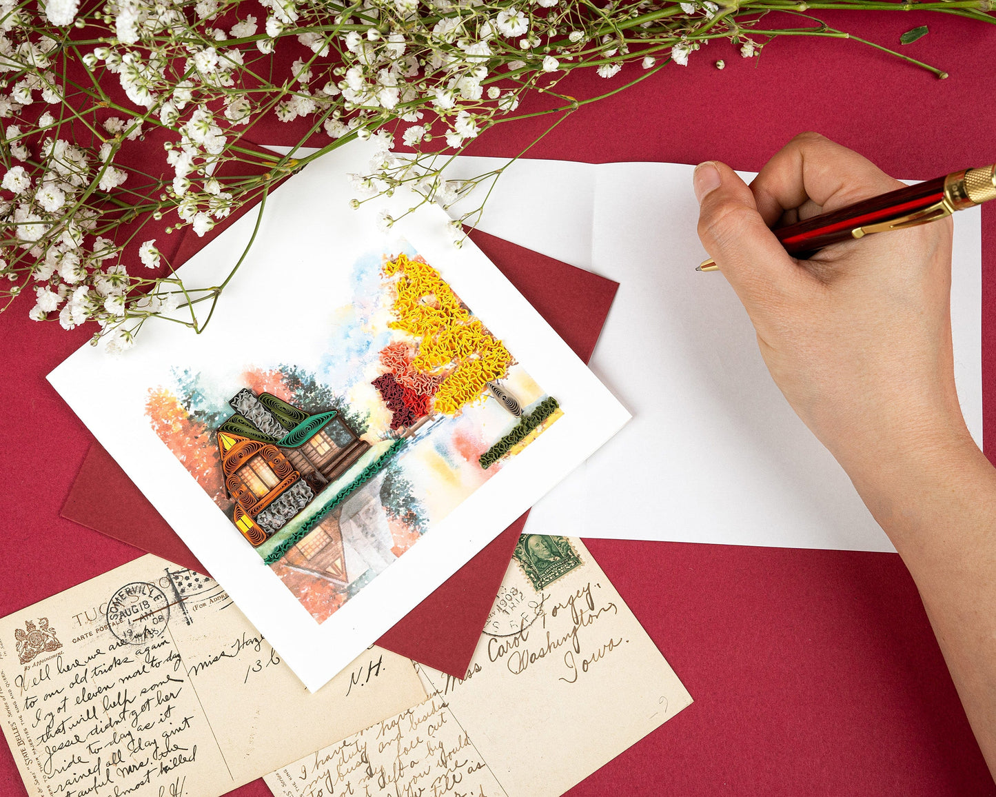 Cozy Autumn Cabin Quilling Card