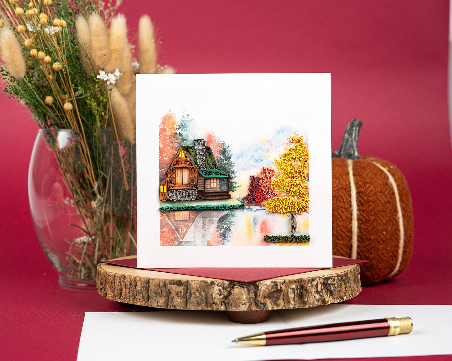 Cozy Autumn Cabin Quilling Card
