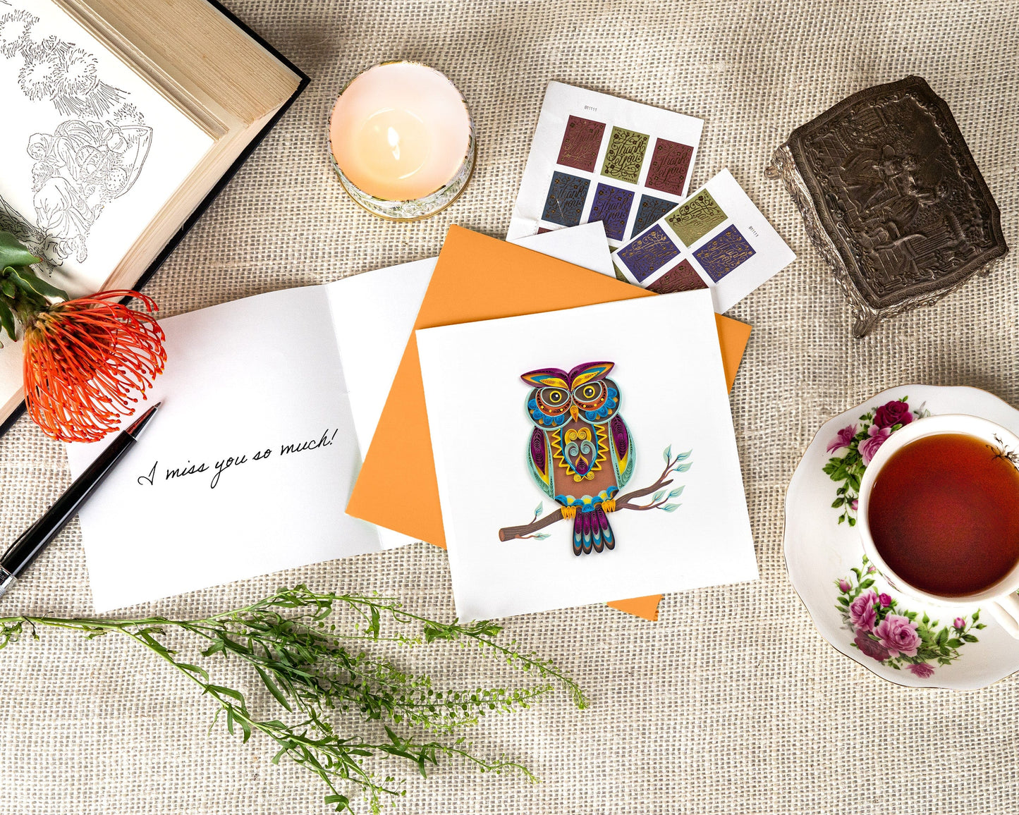 Decorative Owl Quilling Card