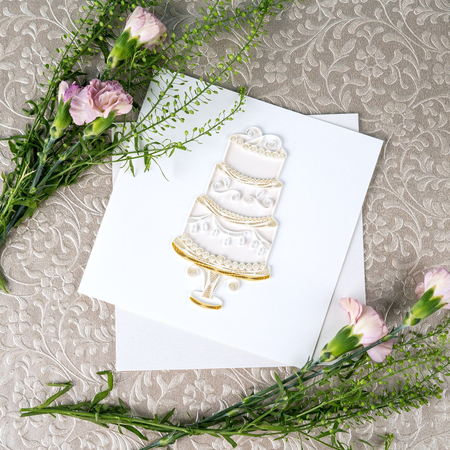 Quilled Elegant Wedding Cake Greeting Card 7066287571023