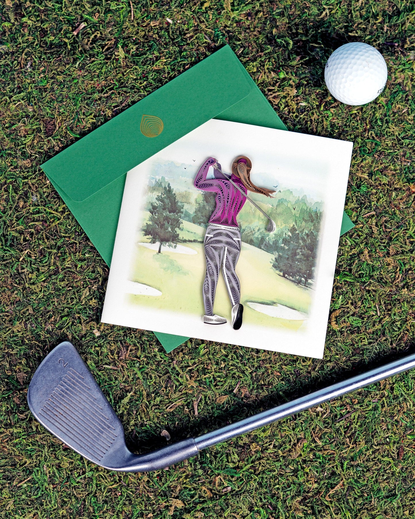 Female Golfer Quilling Card