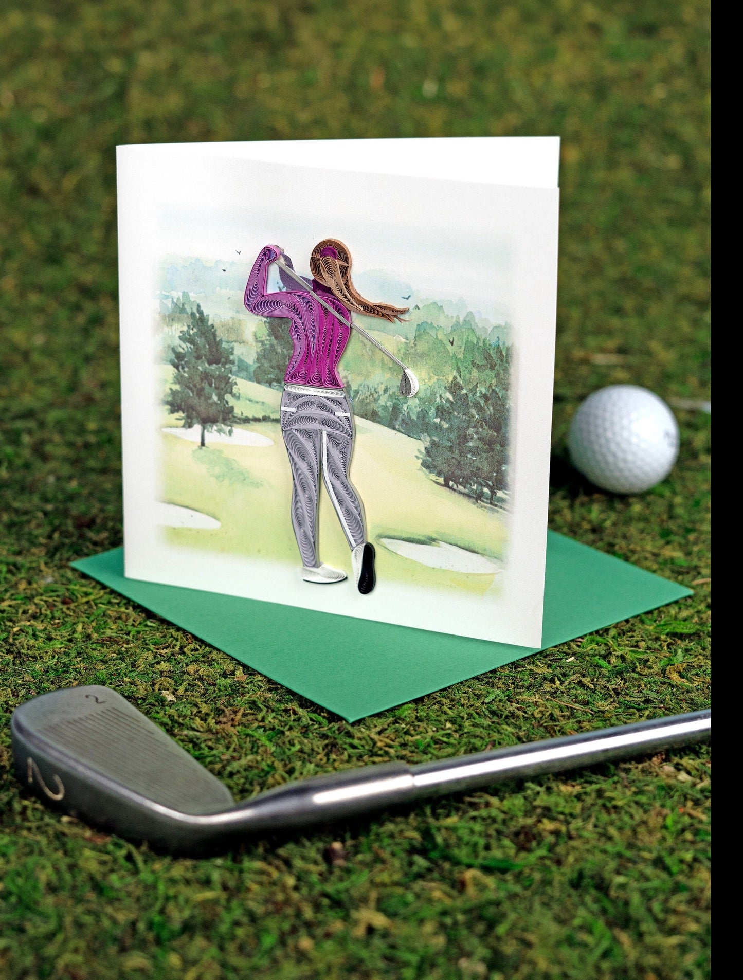 Female Golfer Quilling Card