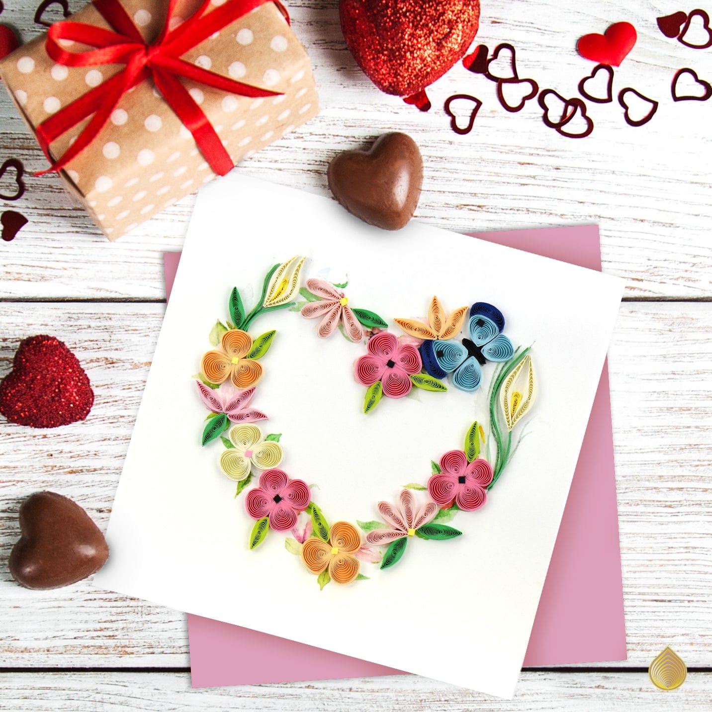 Floral Heart Wreath Quilling Card