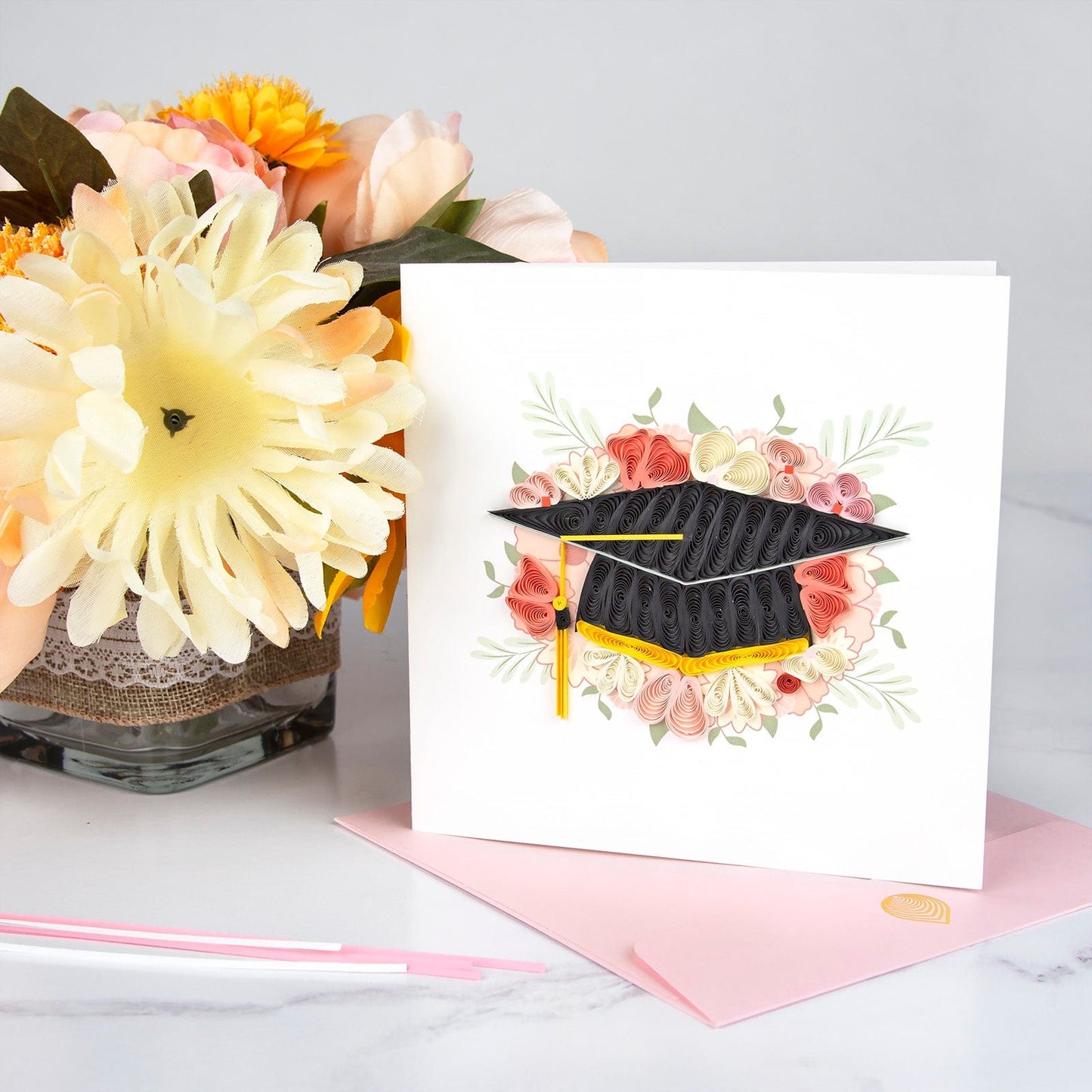 Floral Mortarboard Graduation Quilling Card