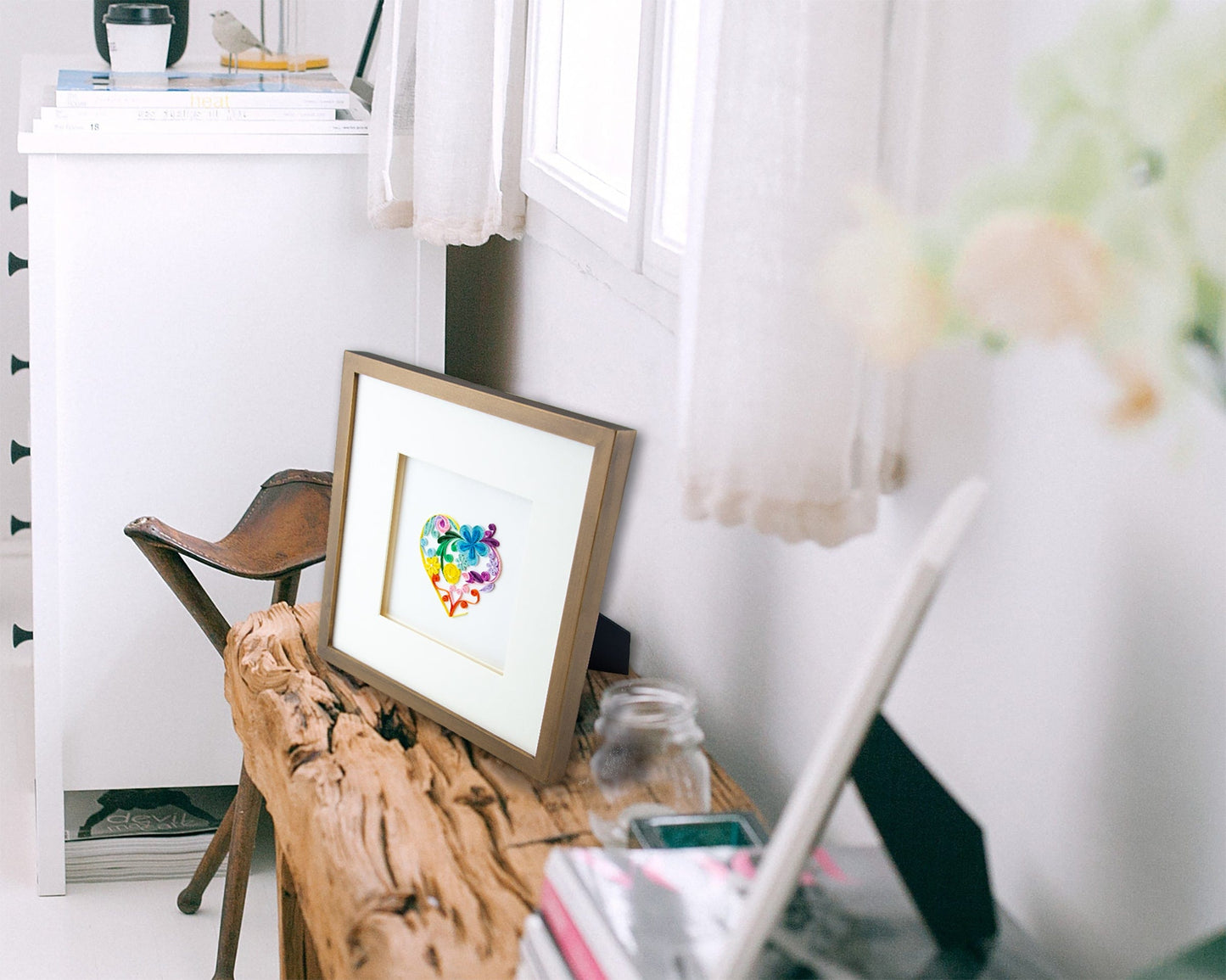 Floral Rainbow Heart Quilling Card