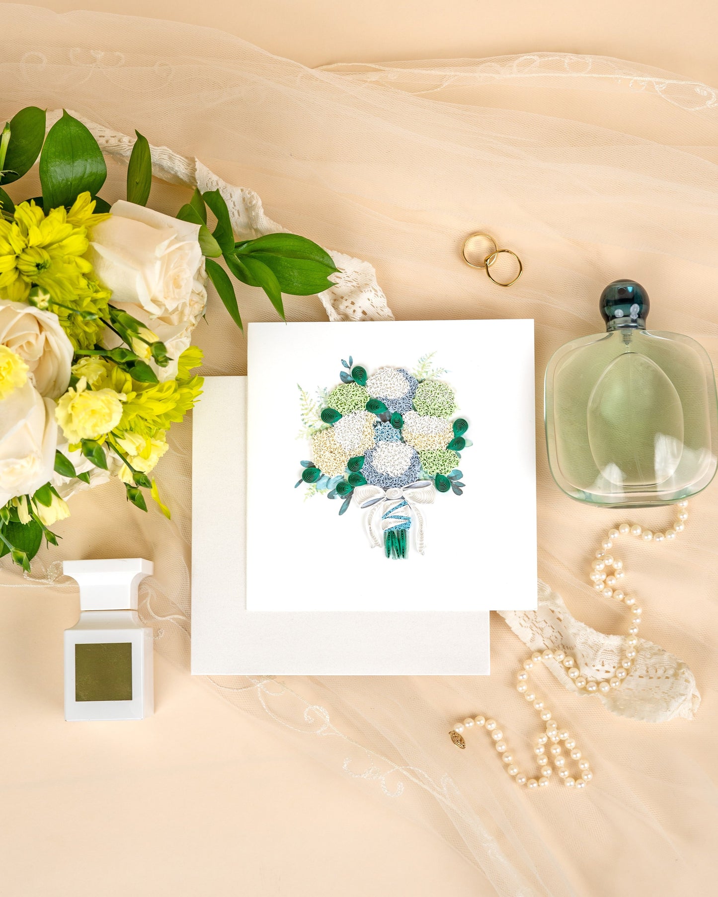 Quilled Hydrangea Wedding Bouquet Greeting Card 7625062973519