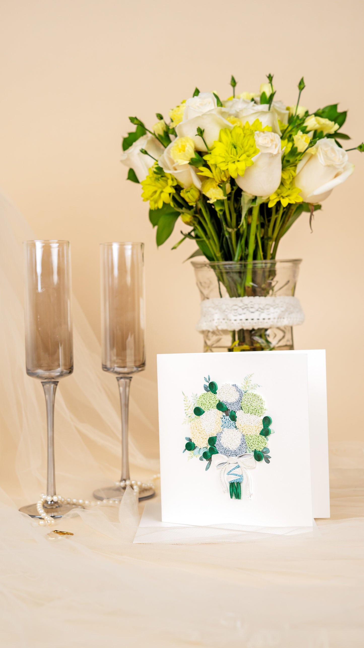 Quilled Hydrangea Wedding Bouquet Greeting Card 7625062973519