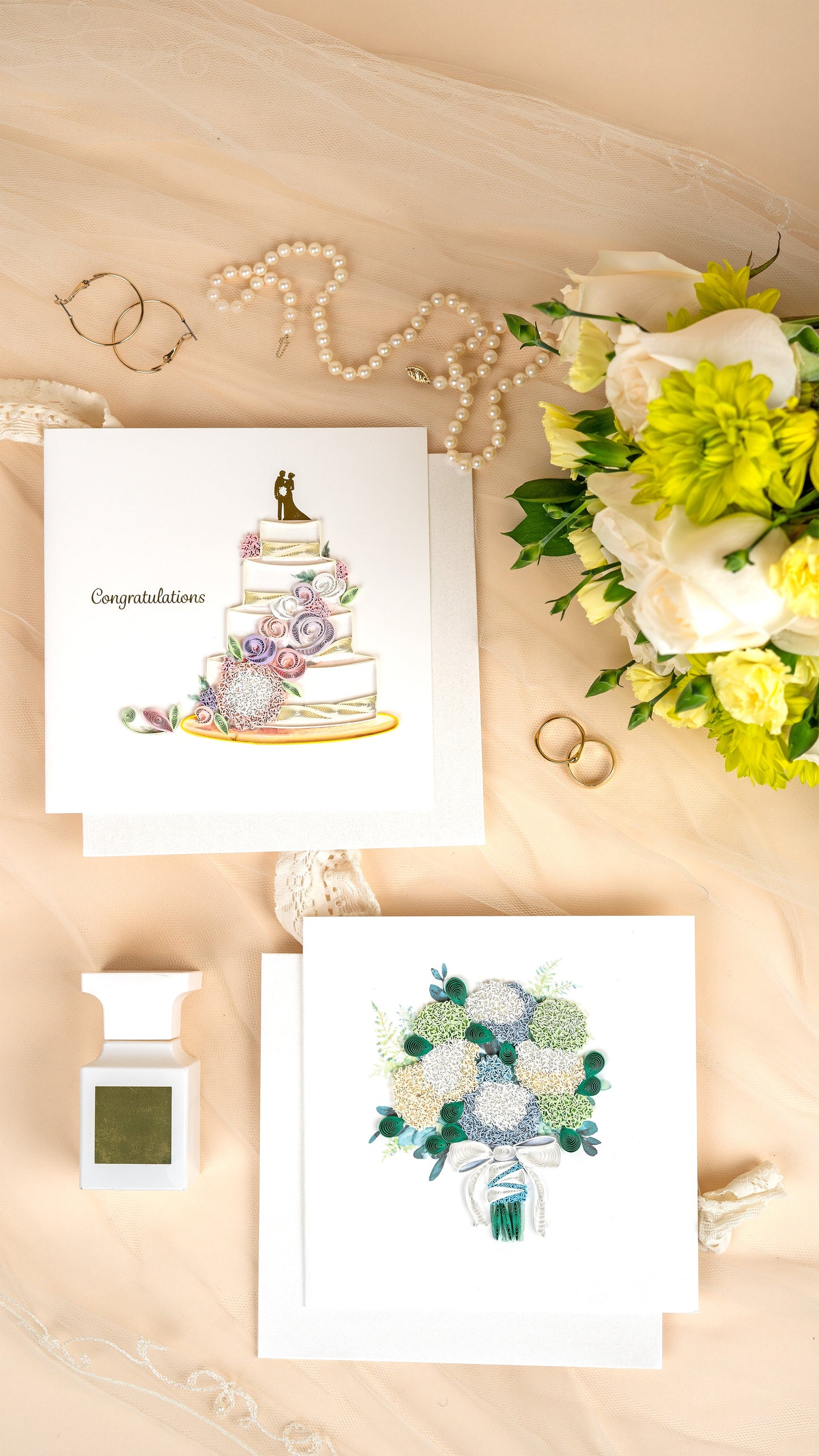 Quilled Hydrangea Wedding Bouquet Greeting Card 7625062973519