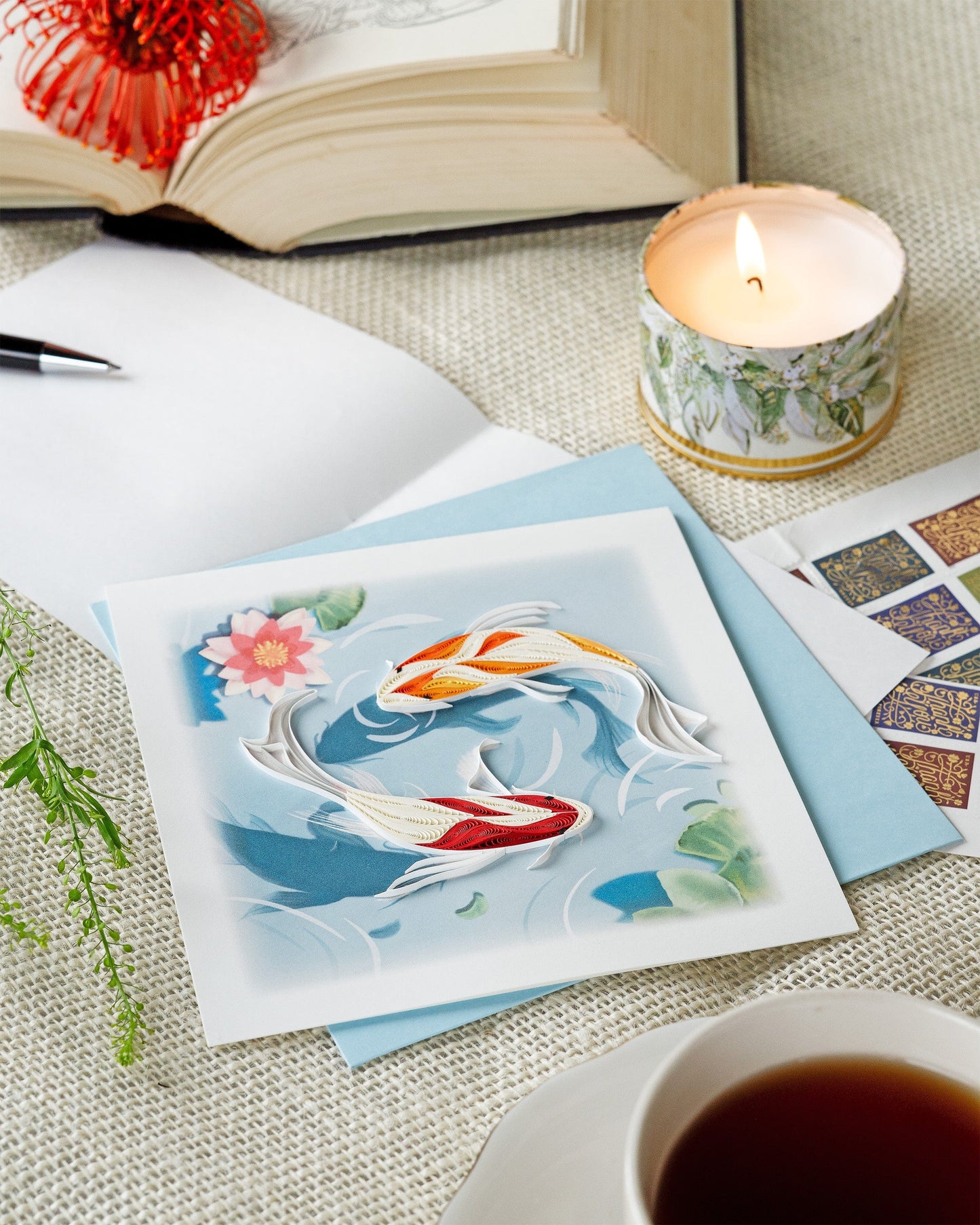 Koi Fish Pond Quilling Card