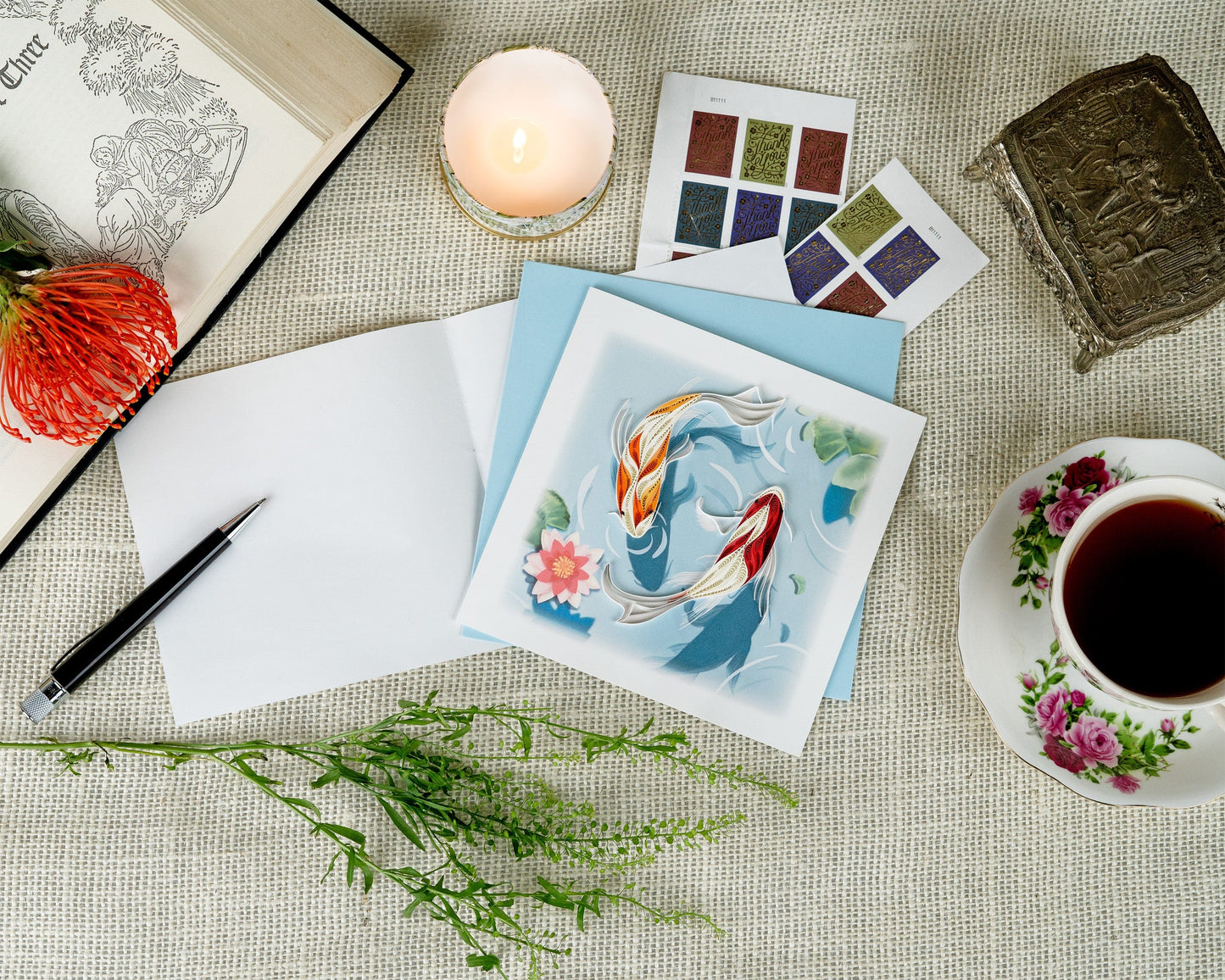 Koi Fish Pond Quilling Card
