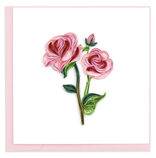 Long Stem Pink Roses Quilling Card
