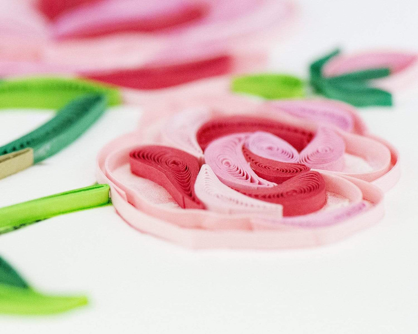 Long Stem Pink Roses Quilling Card