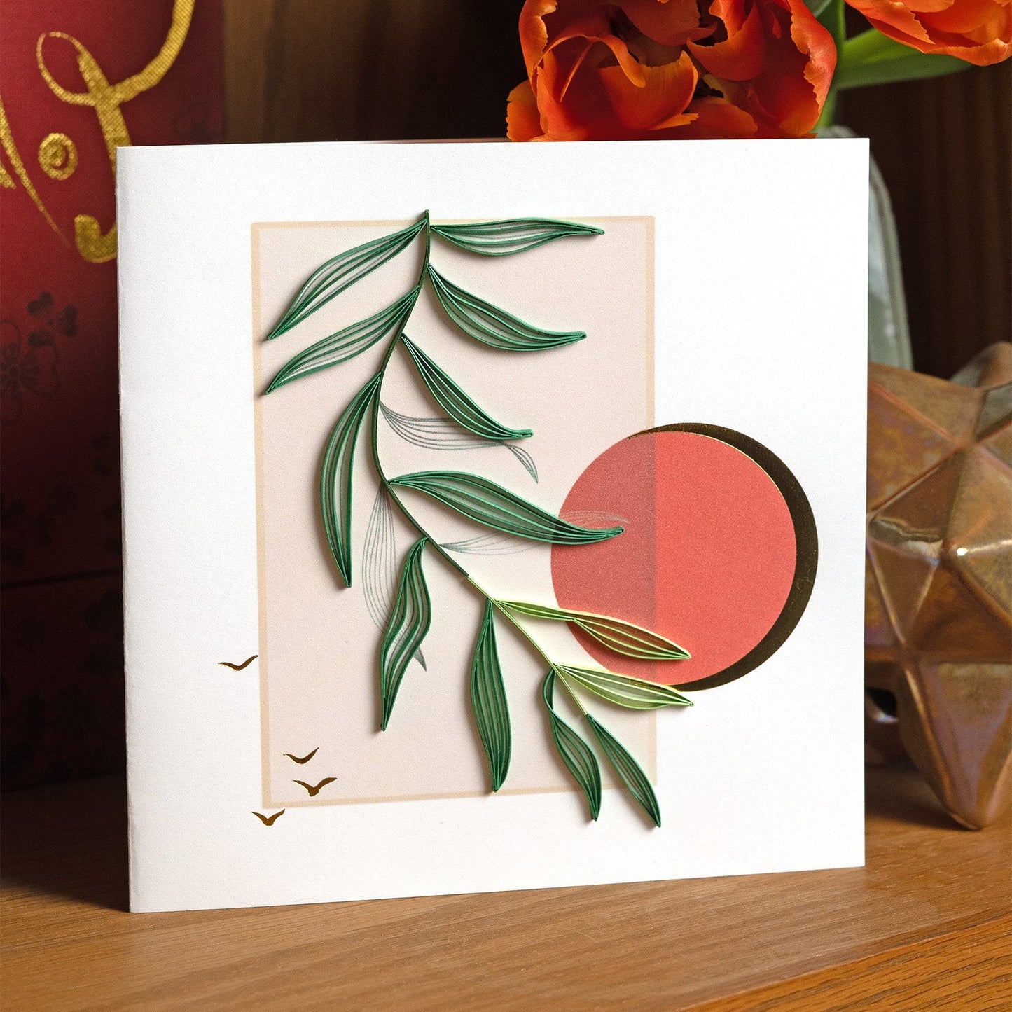 Minimalist Leaves & Sun Quilling Card