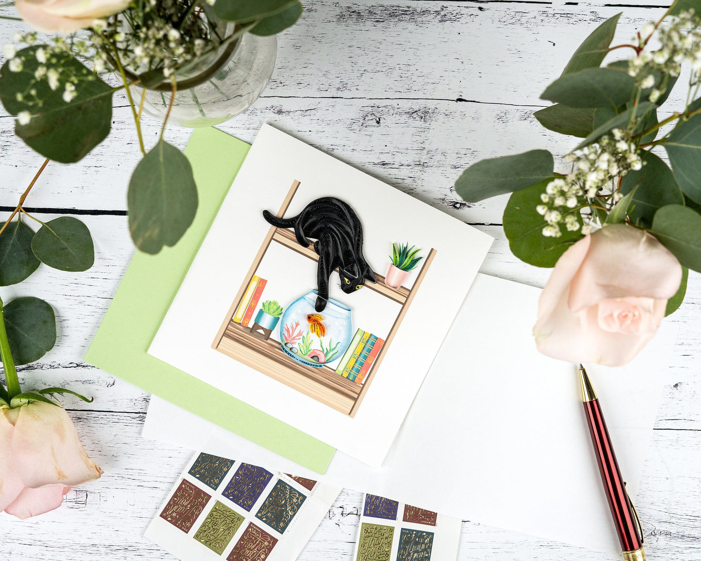 Mischievous Cat Quilling Card