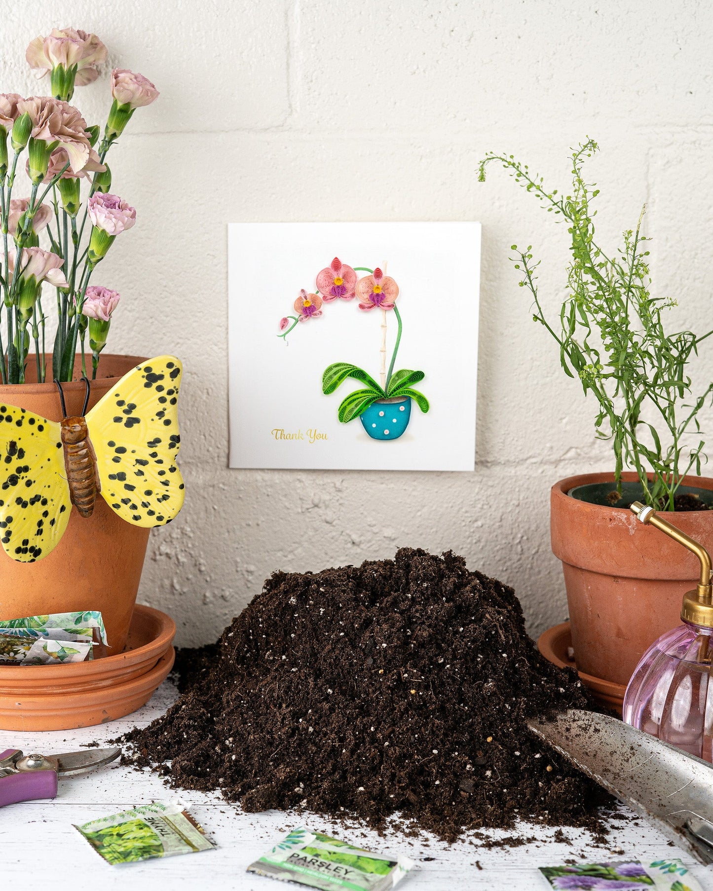 Potted Orchid Thank You Quilling Card