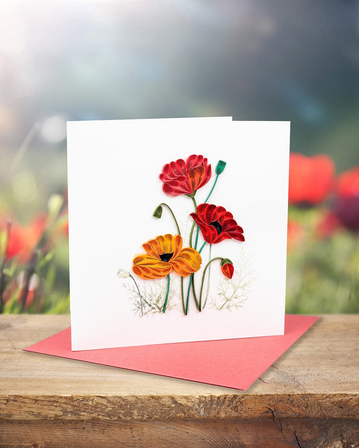 Red & Orange Poppies Quilling Card