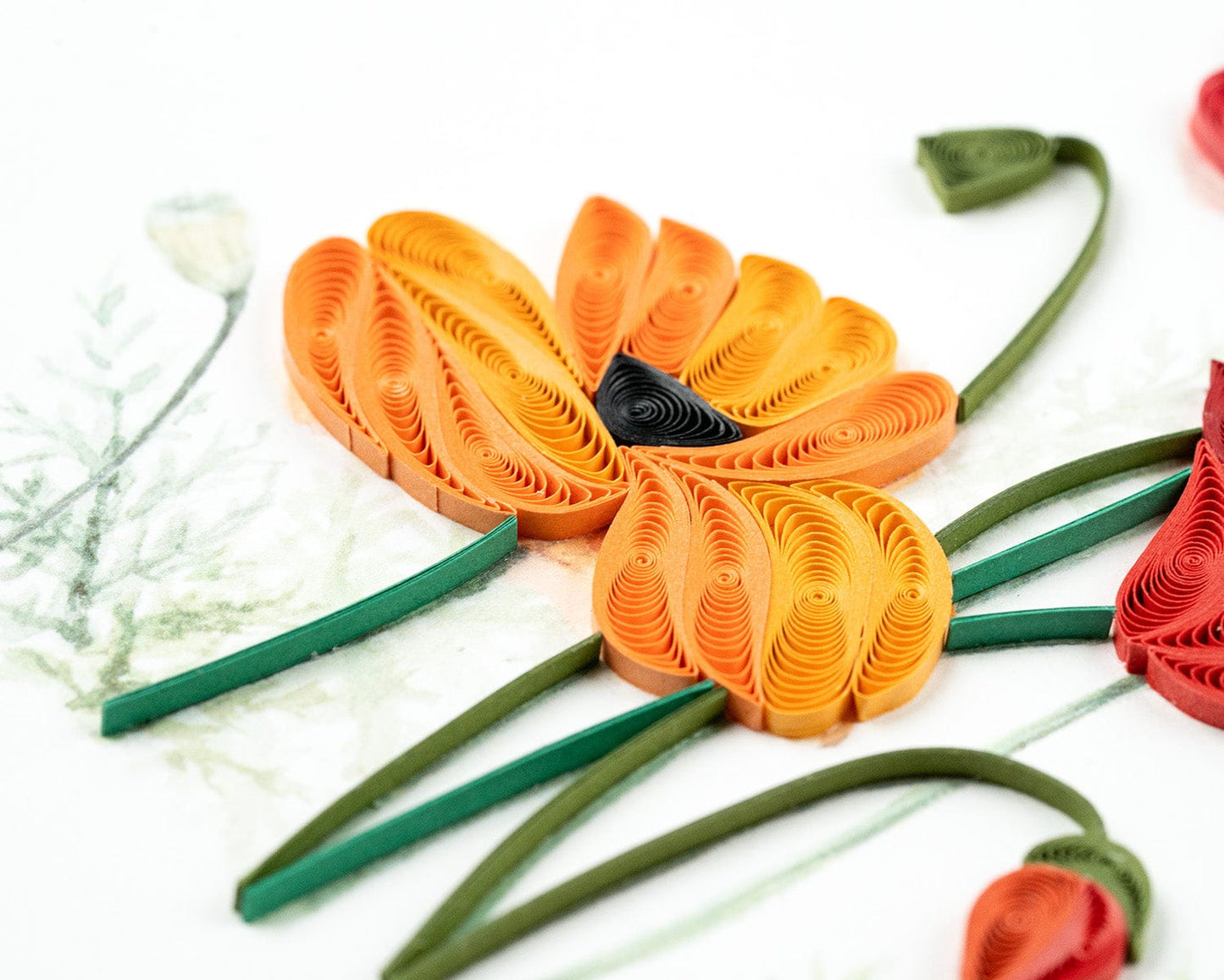 Red & Orange Poppies Quilling Card
