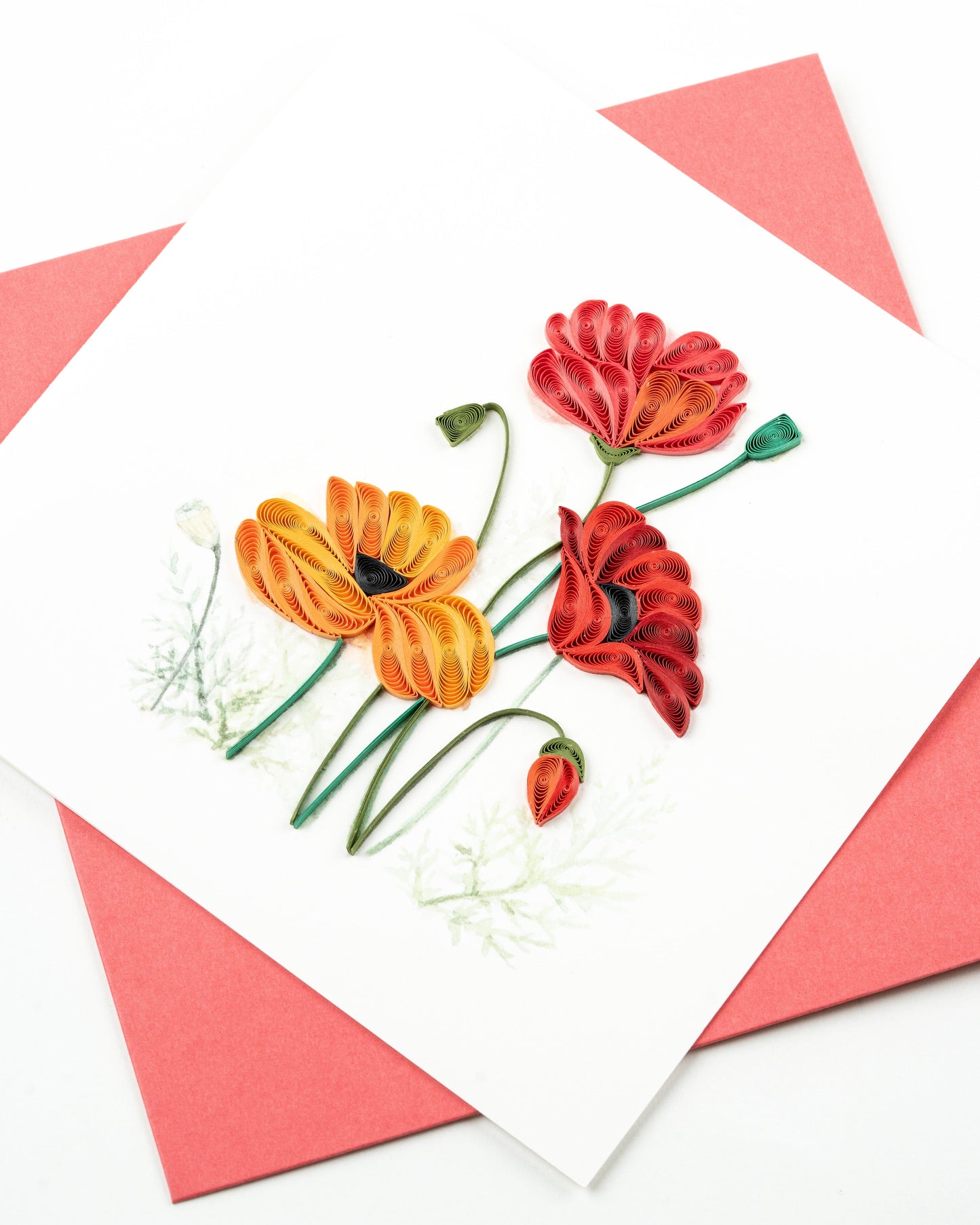 Red & Orange Poppies Quilling Card