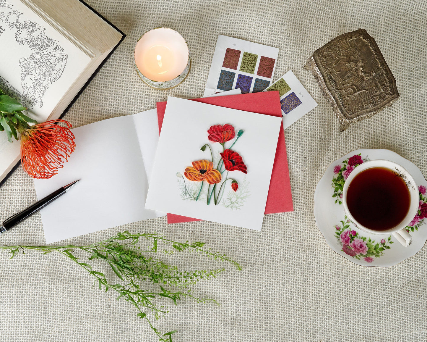 Red & Orange Poppies Quilling Card