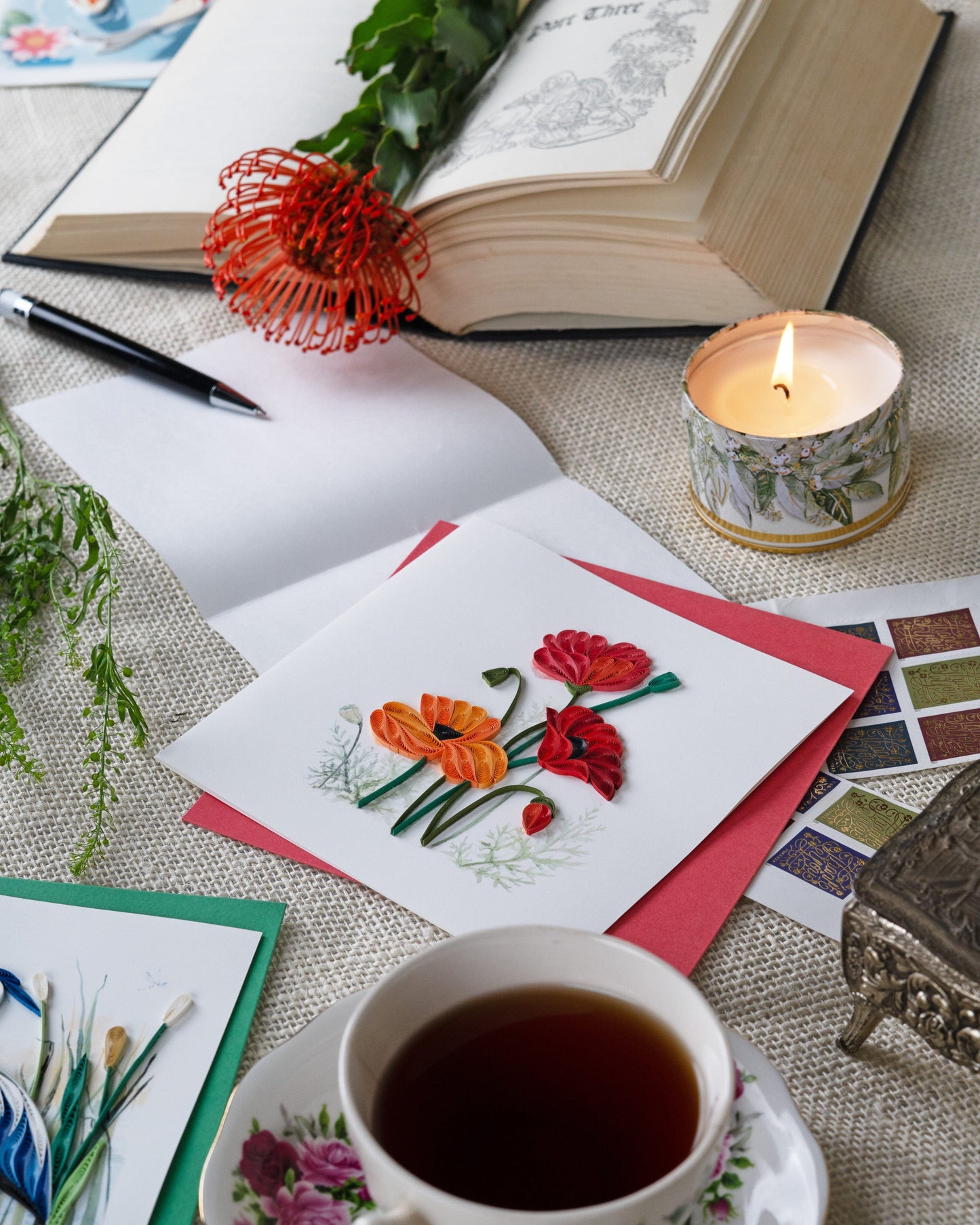 Red & Orange Poppies Quilling Card