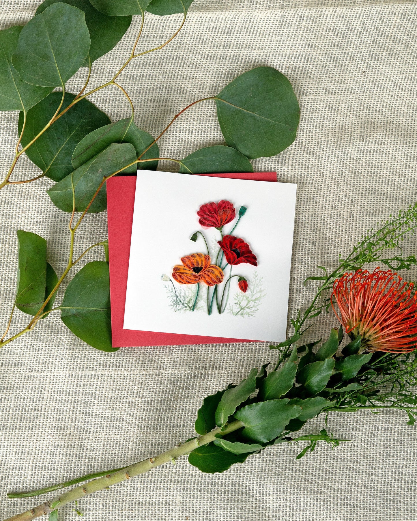 Red & Orange Poppies Quilling Card
